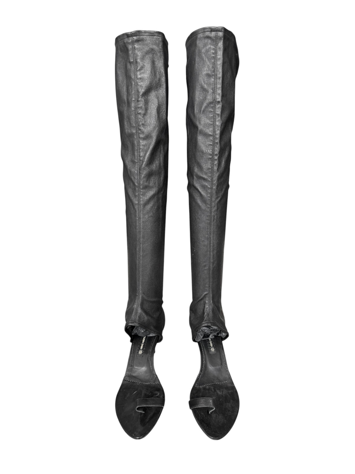 PLEIN SUD 2000s BLACK LEATHER OPEN BOOTS