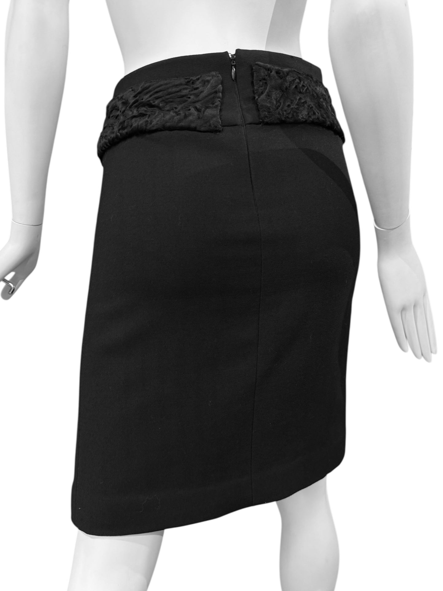DOLCE & GABBANA FW2005 BLACK WOOL ASTRAKAN FUR TRIM BUTTONS SKIRT SUIT