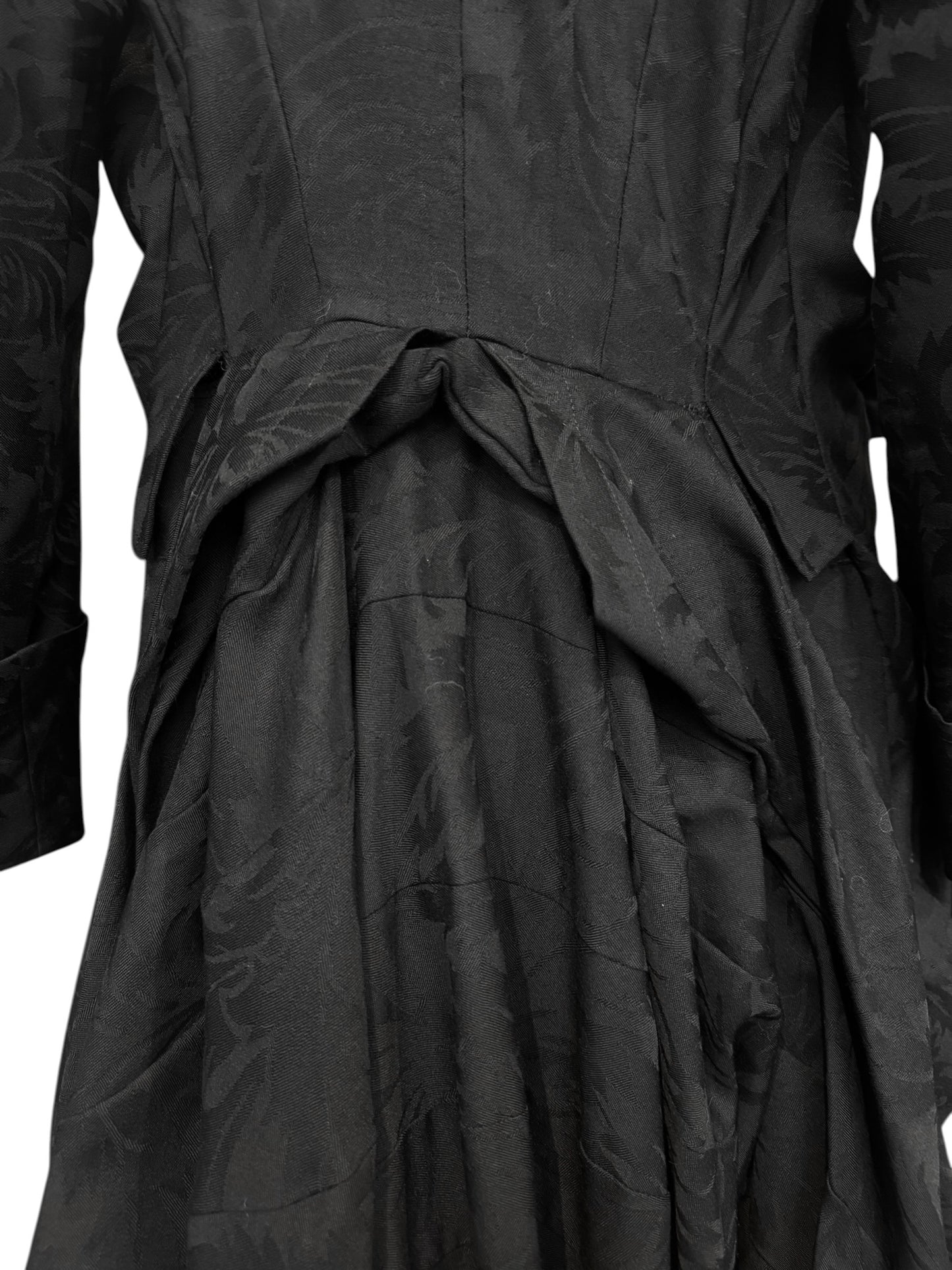 JUNYA WATANABE SS2007 BLACK WOOL JACQUARD VICTORIAN-INSPIRED COAT