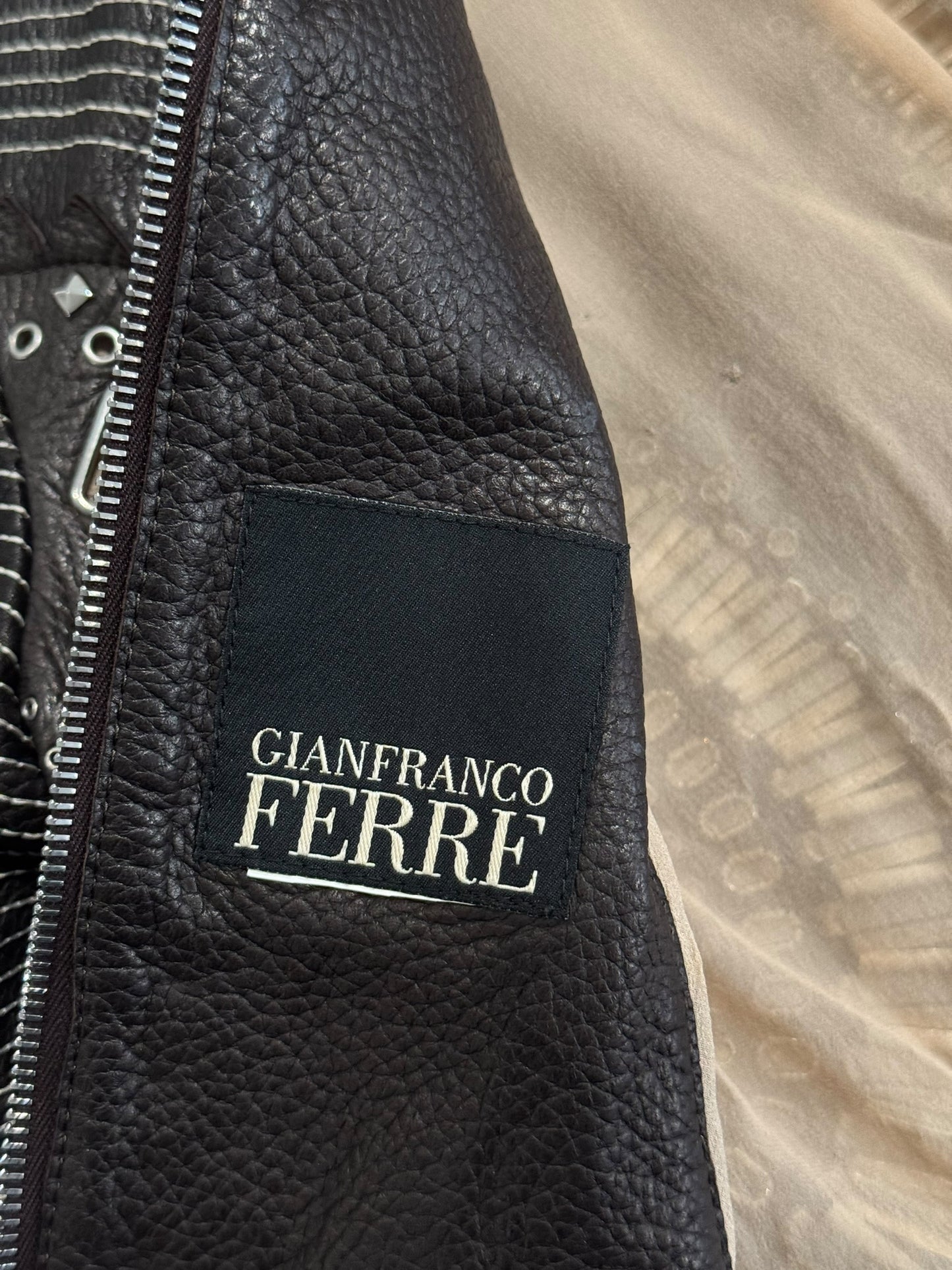 GIANFRANCO FERRE SS2004 DARK BROWN LEATHER GROMMET & STUD EMBELLISHED JACKET
