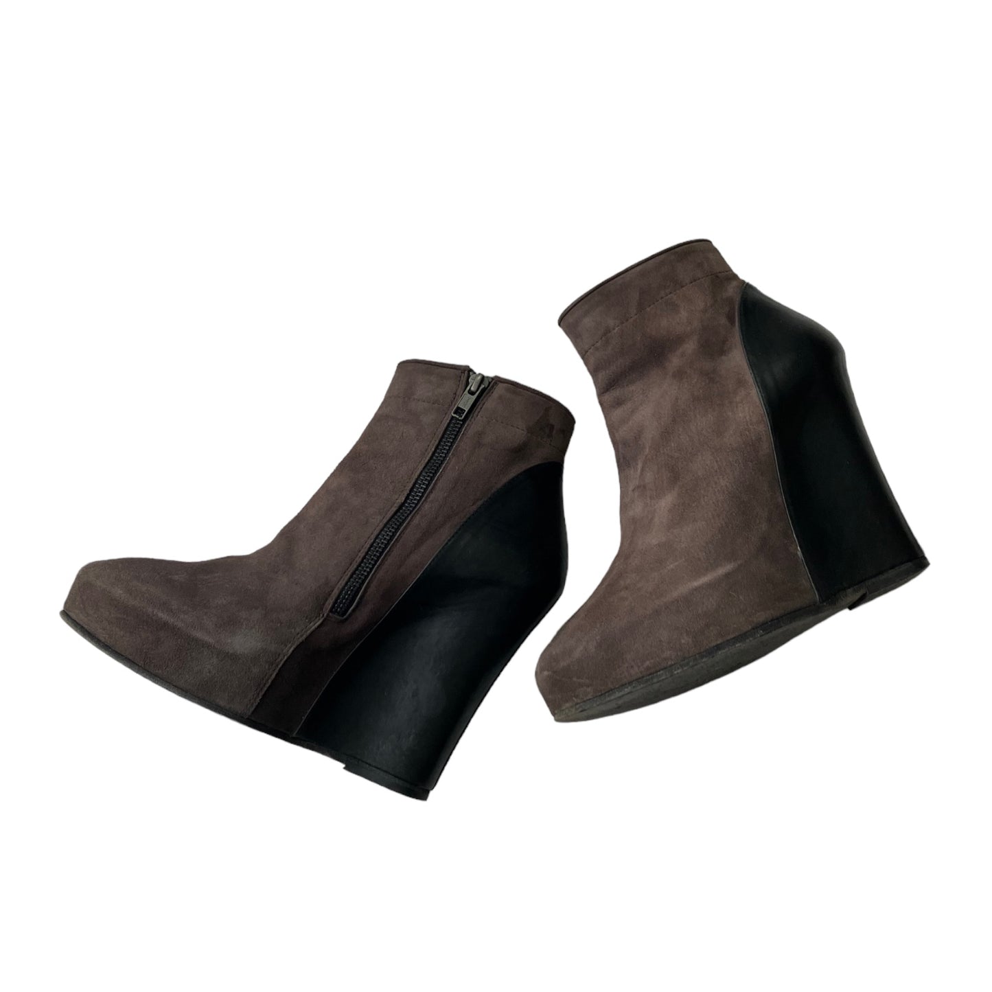 ANN DEMEULEMEESTER SS2011 BLACK & BROWN LEATHER WEDGE ANKLE BOOTS