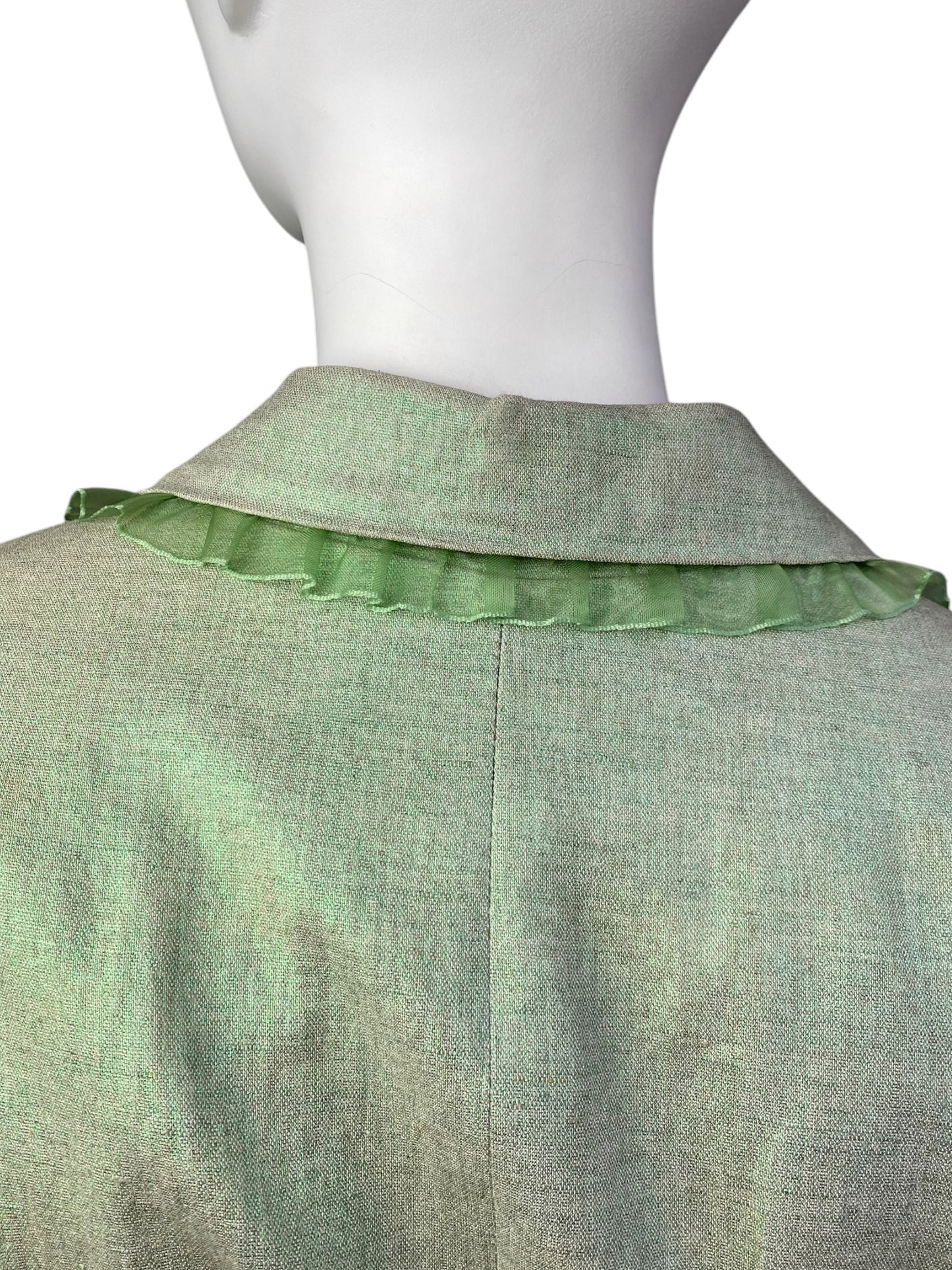 ALEXANDER MCQUEEN C.1995-1996 LIGHT GREEN SHEER RUFFLE TRIM BLAZER