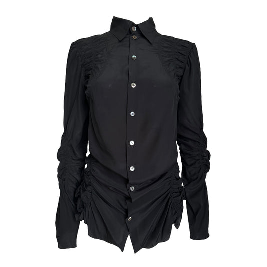 JEAN-PAUL GAULTIER 2000s BLACK SILK GATHERED SHIRT