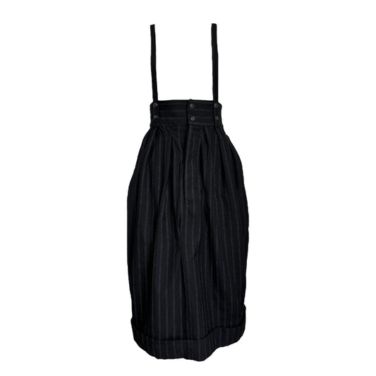 YOHJI YAMAMOTO 1980s BLACK WOOL STRIPED STRAPS SKIRT