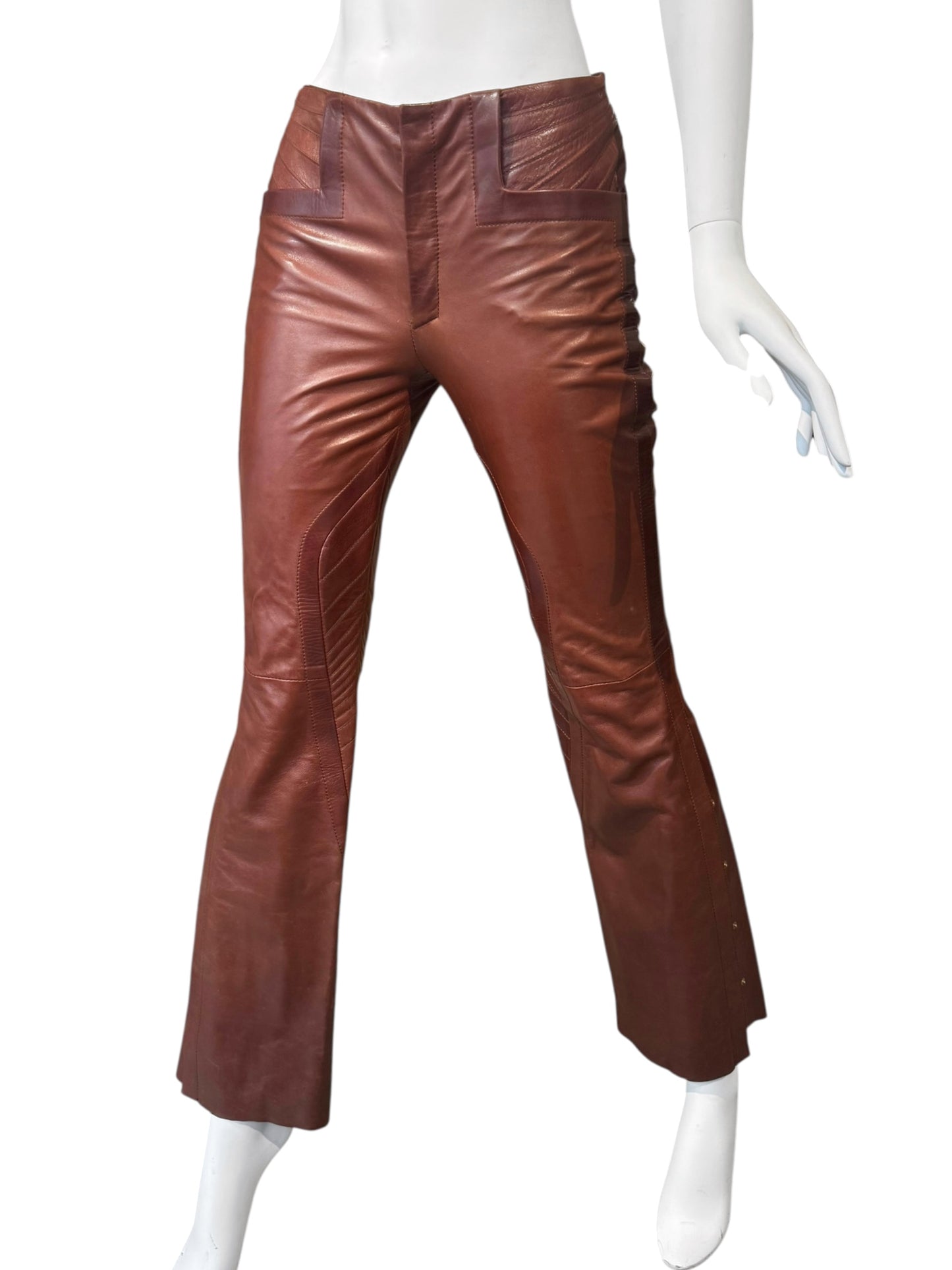 GUCCI FW2007 BY FRIDA GIANNINI. BROWN LEATHER BIKER PANTS