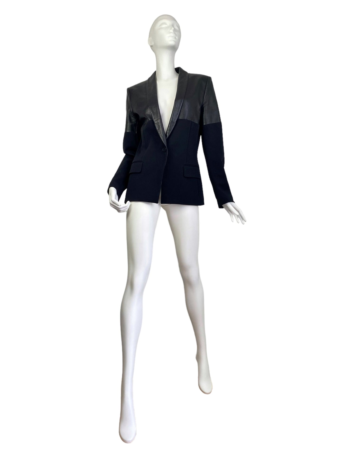 JEAN-PAUL GAULTIER 2000s BLACK LEATHER & WOOL BLAZER