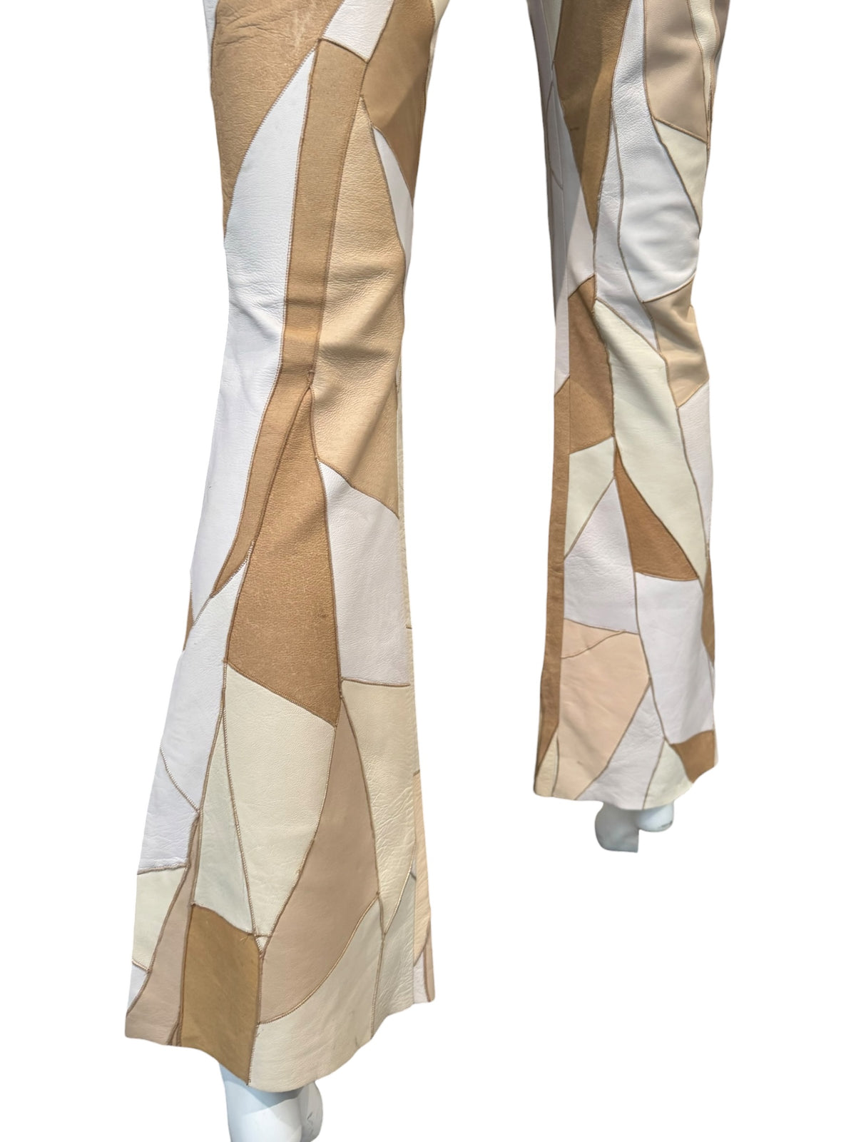 JITROIS 2000s BEIGE LEATHER PATCHWORK PANTS