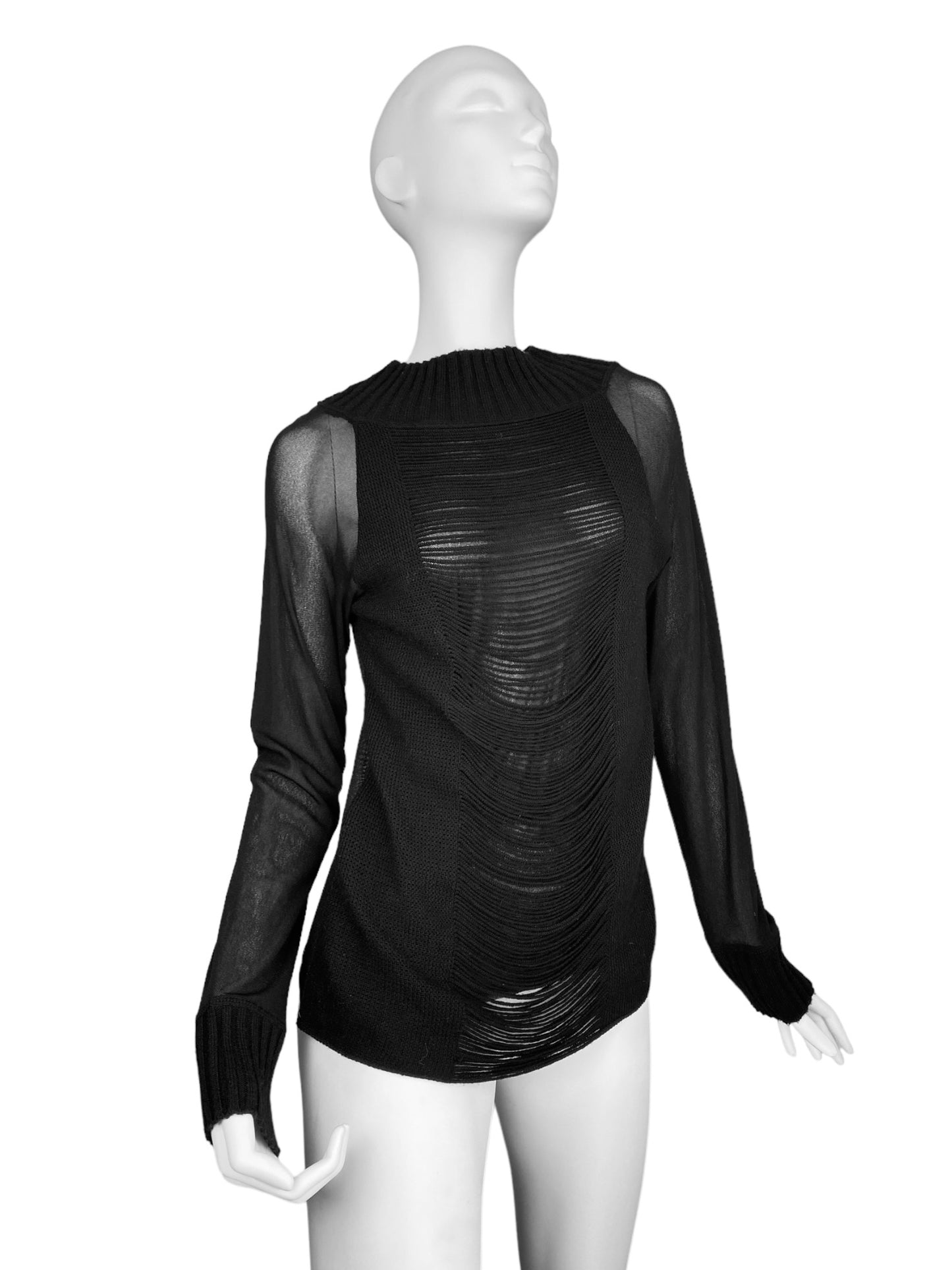 NICOWA 2000s BLACK MESH DISTRESS KNIT TOP