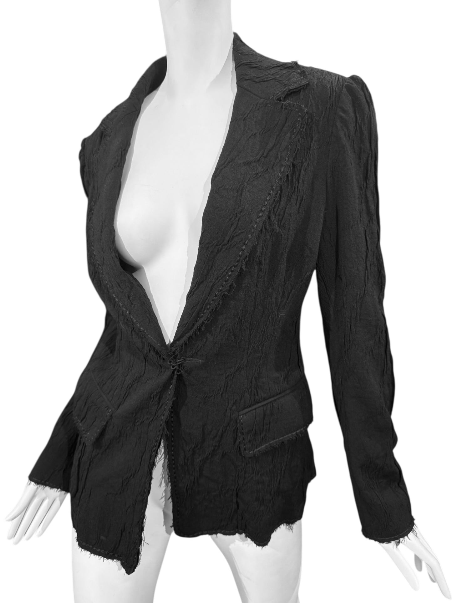 PLEIN SUD FW2005 BLACK WOOL CRINKLED BLAZER
