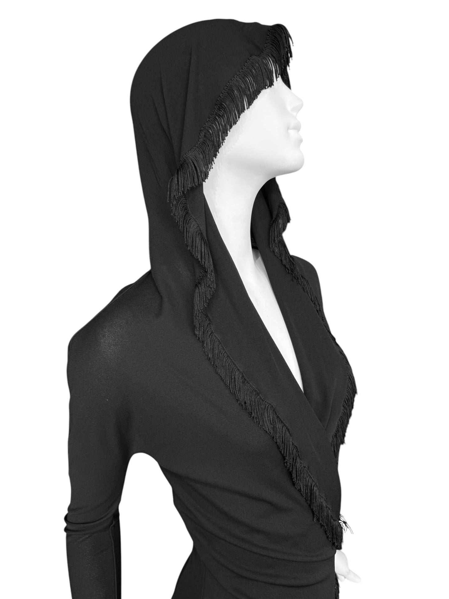 JEAN PAUL GAULTIER 2000s BLACK FRINGES HOODED MIDI DRESS