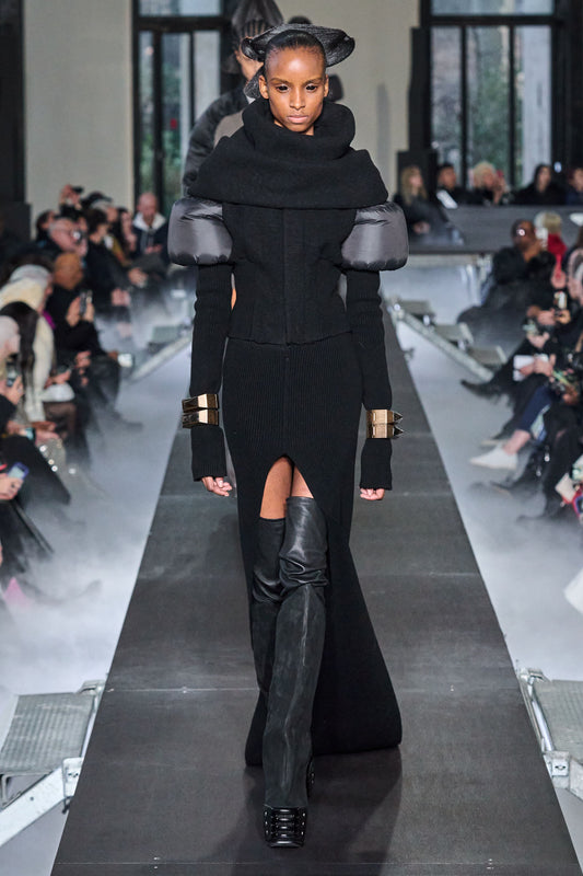 RICK OWENS FW2023 «LUXOR» BLACK CASHMERE SLIT MAXI TRAIN SKIRT