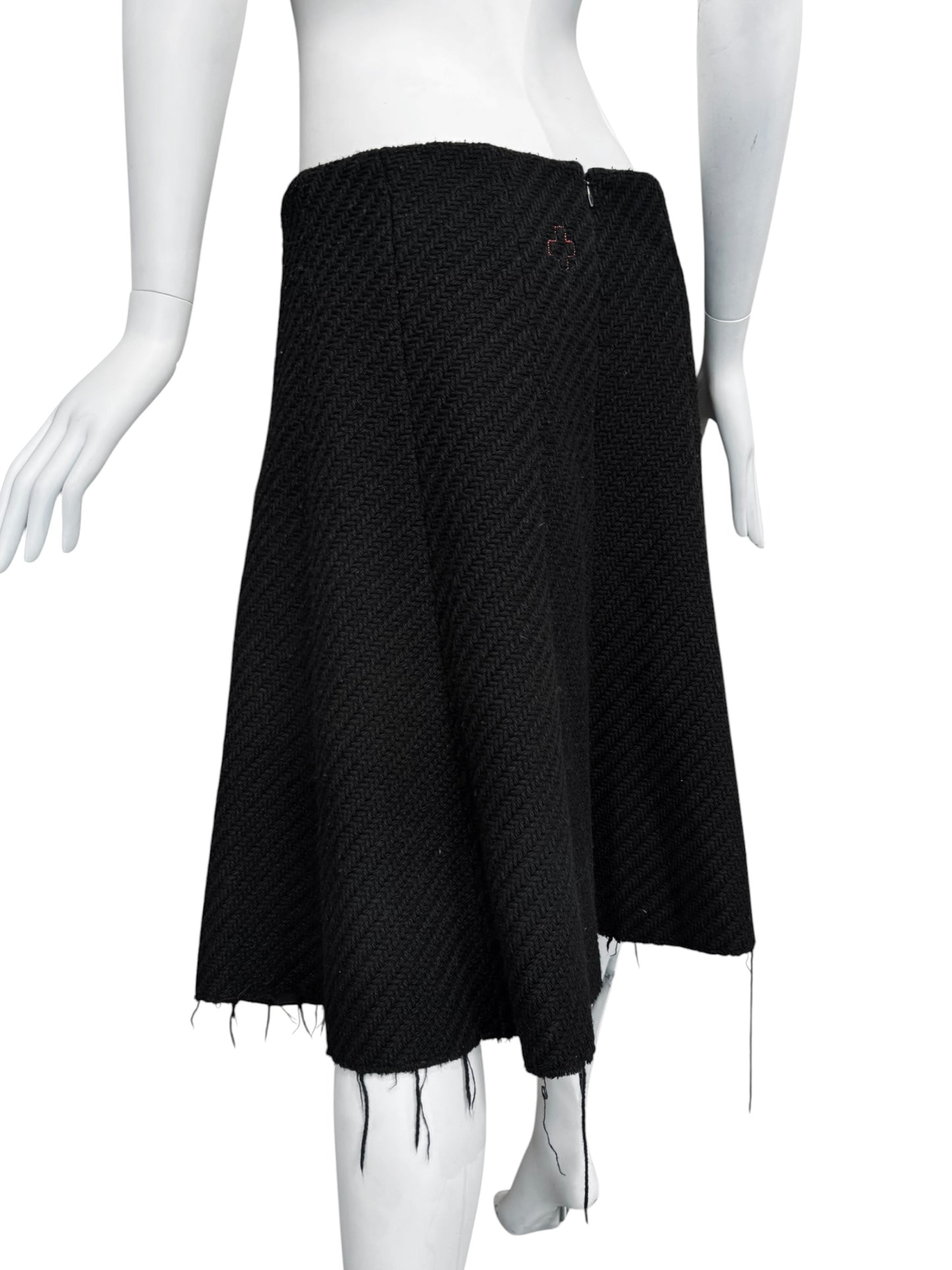 A.F. VANDEVORST 2000s BLACK KNIT RAW MIDI SKIRT