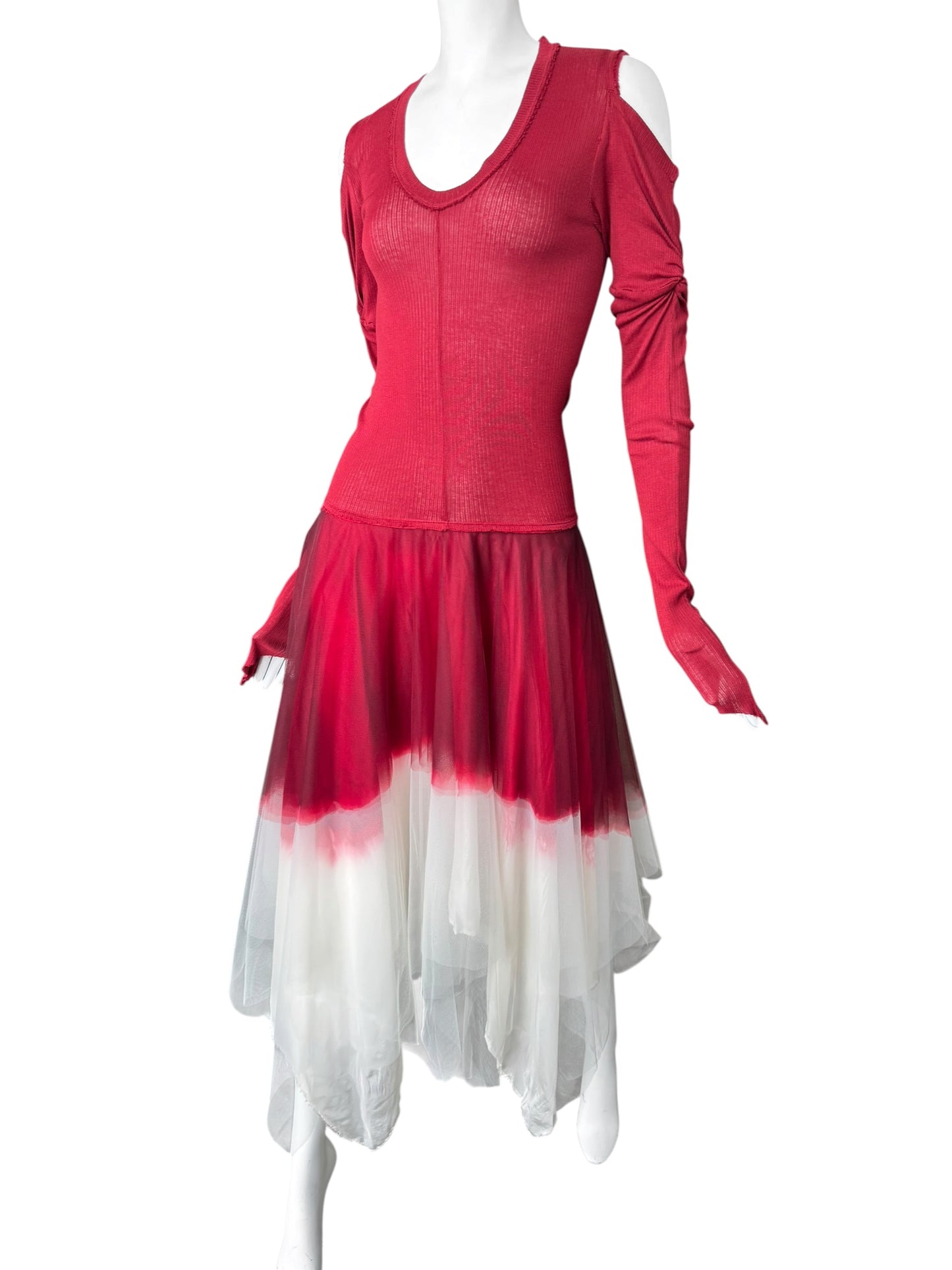 MARC LE BIHAN 2020s RED & WHITE BALLERINA MAXI DRESS