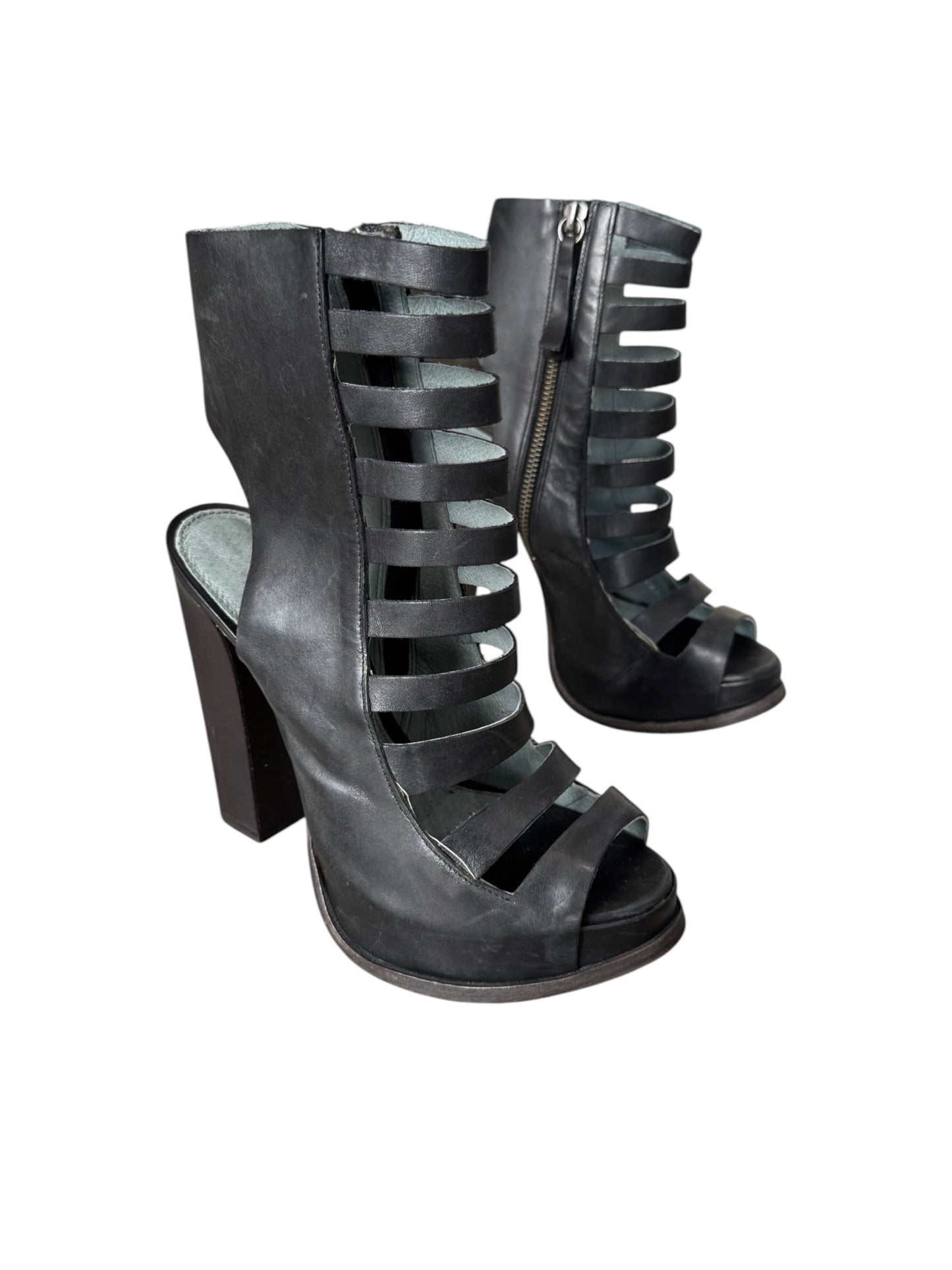 SOPHIA KOKOSALAKI 2010s BLACK LEATHER STRAPPY ANKLE BOOTS