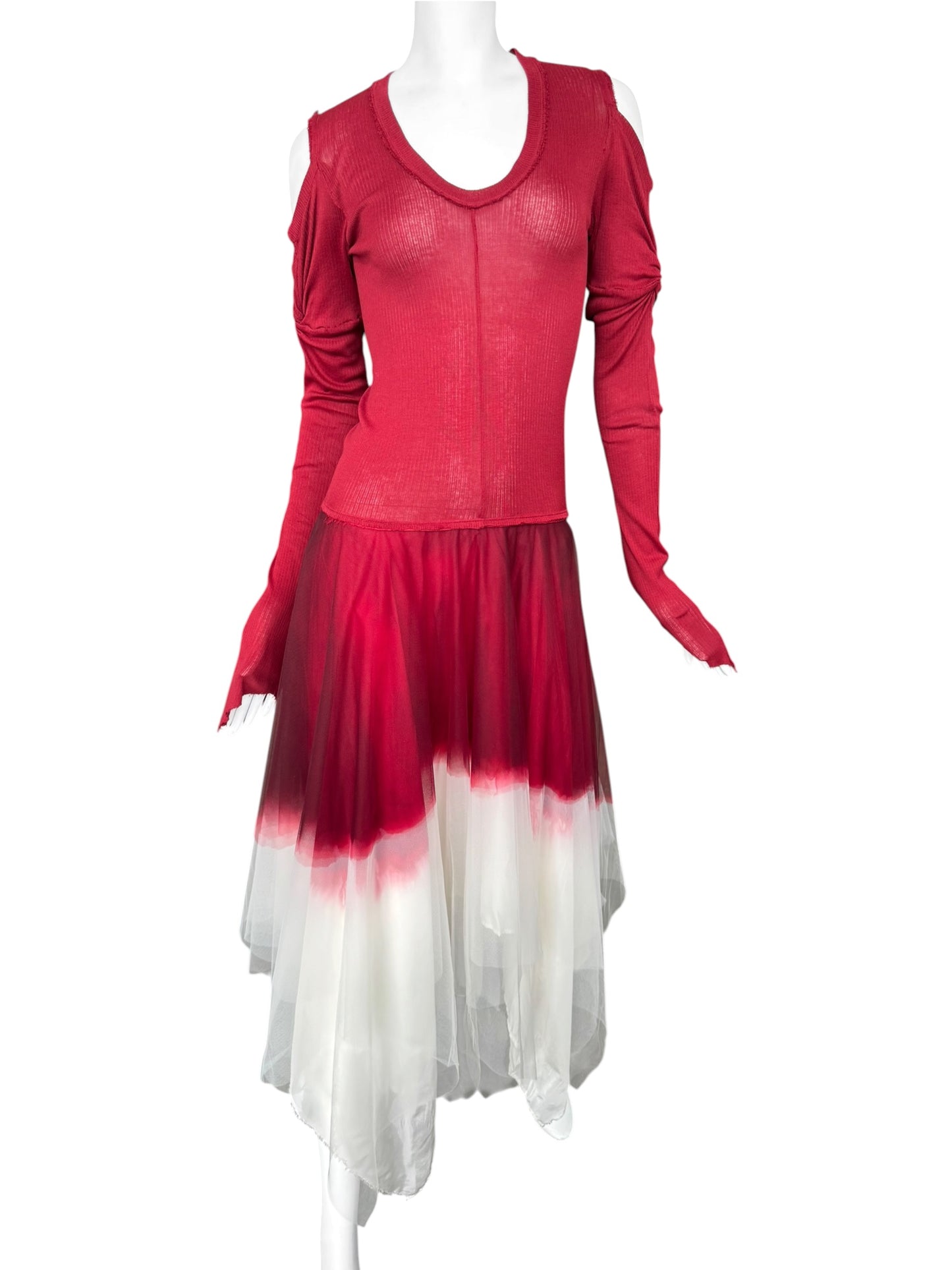 MARC LE BIHAN 2020s RED & WHITE BALLERINA MAXI DRESS