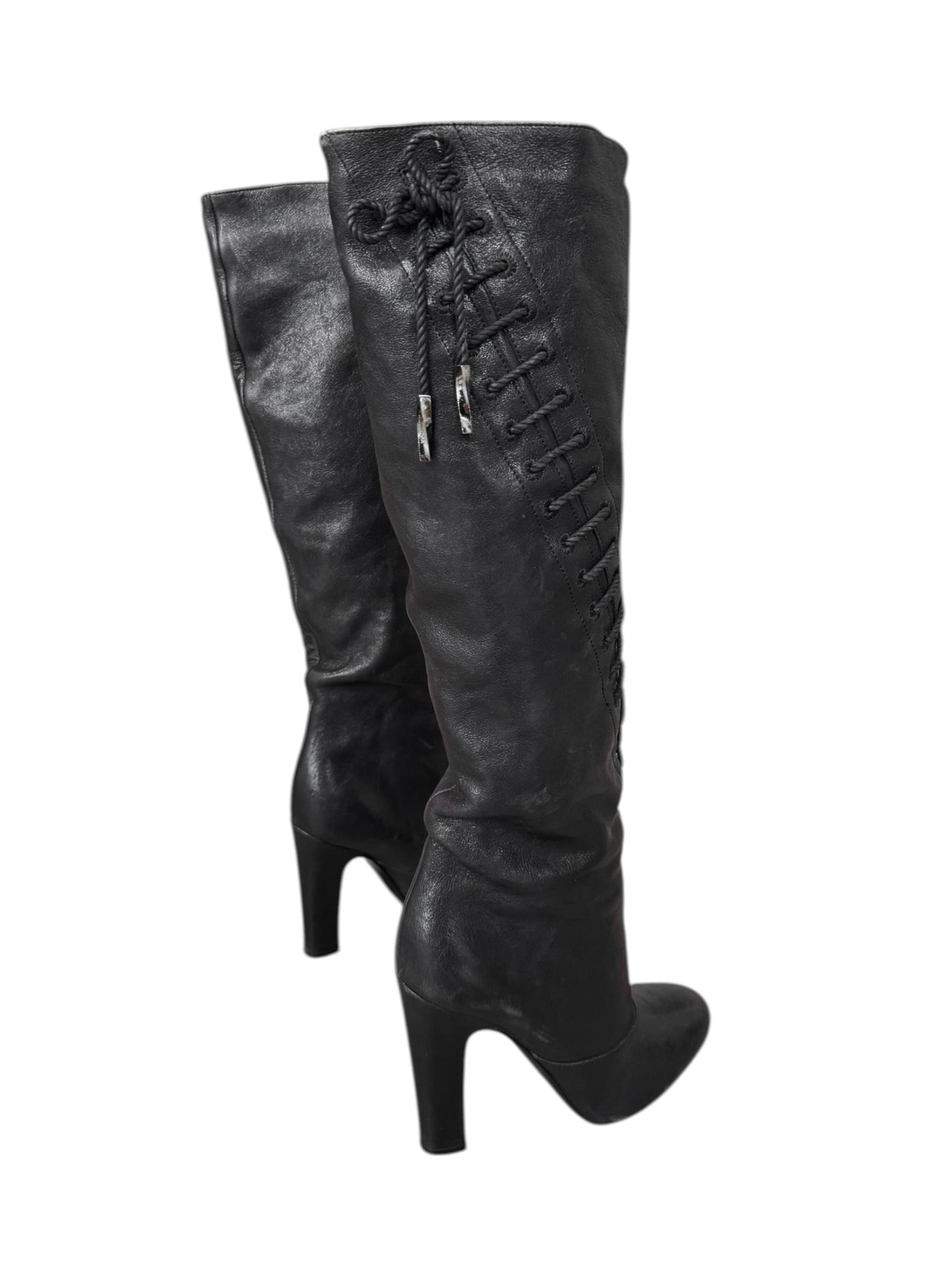NINA RICCI FW2007 BY OLIVIER THEYSKENS BLACK LEATHER LACE-UP BOOTS