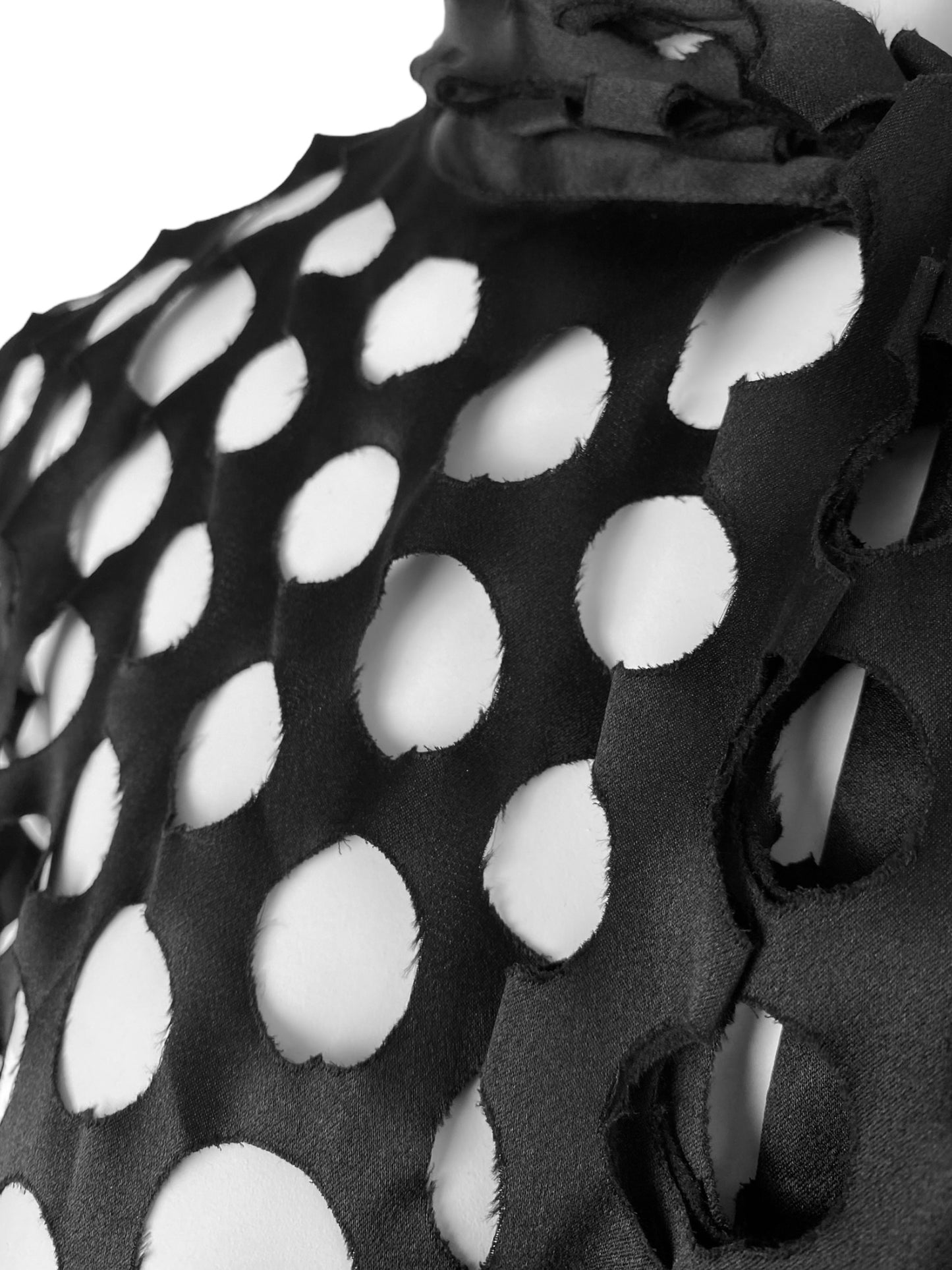 MAISON MARGIELA FW2020 BY GALLIANO BLACK SILK LASER CUT OUT POLKA DOTS ASCOT TIE TOP