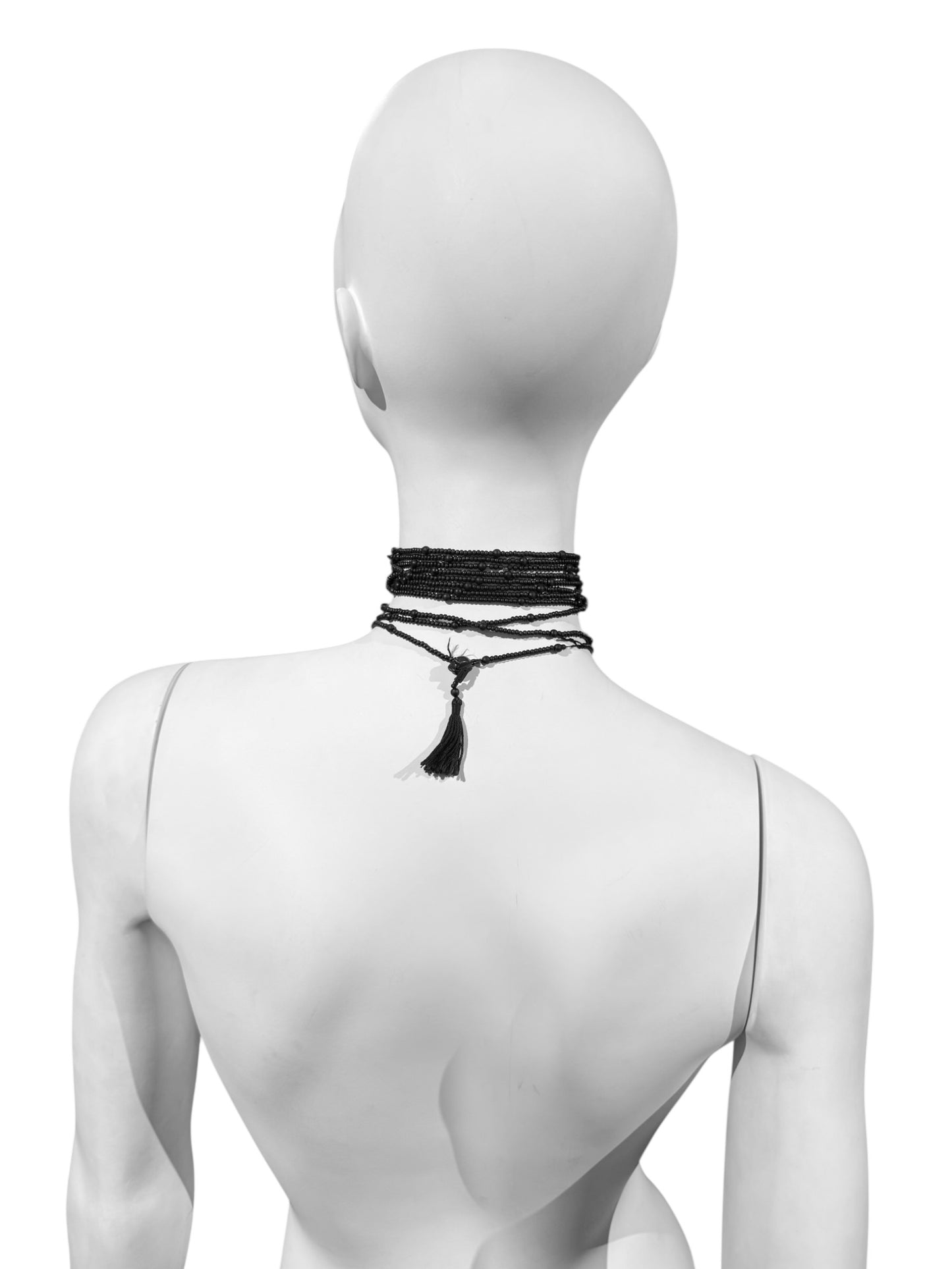GUCCI FW2002 BY TOM FORD BEADED EBONY CROSS ROSARY NECKLACE