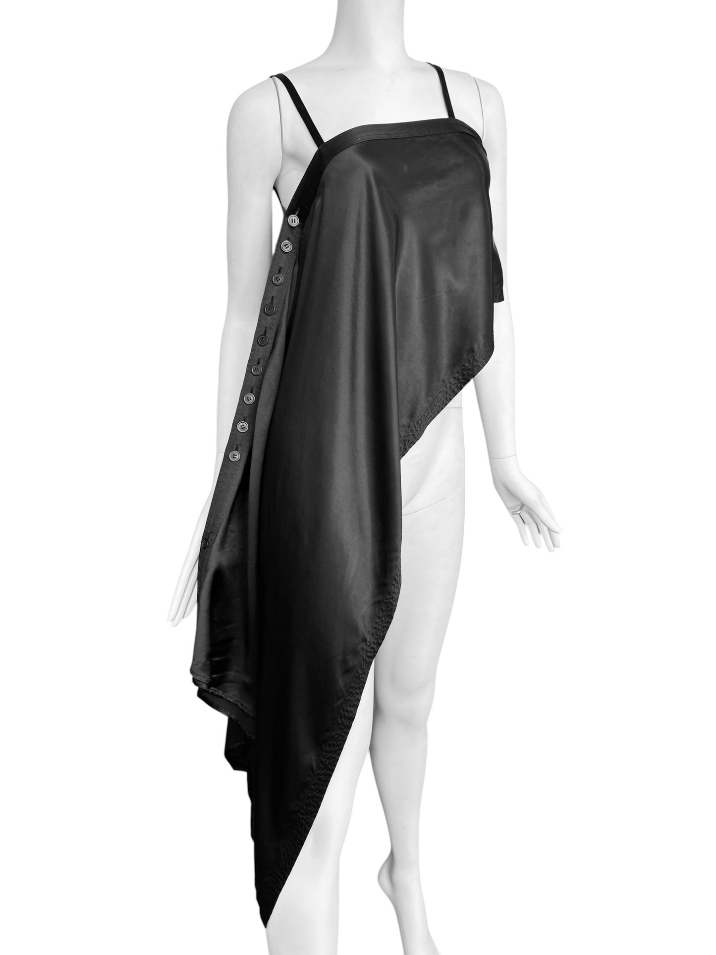 Y’S YOHJI YAMAMOTO 2010s BLACK ASYMMETRICAL BUTTONS LONG TOP