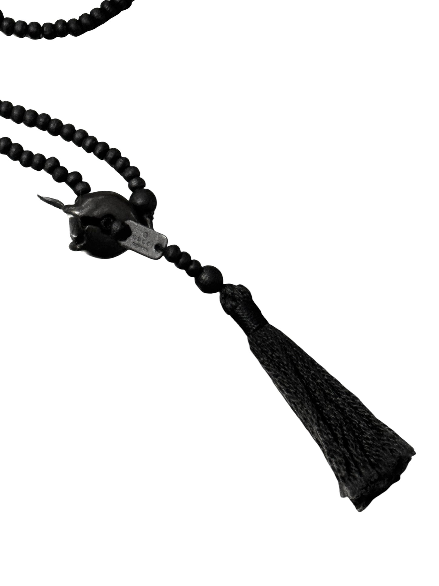 GUCCI FW2002 BY TOM FORD BEADED EBONY CROSS ROSARY NECKLACE