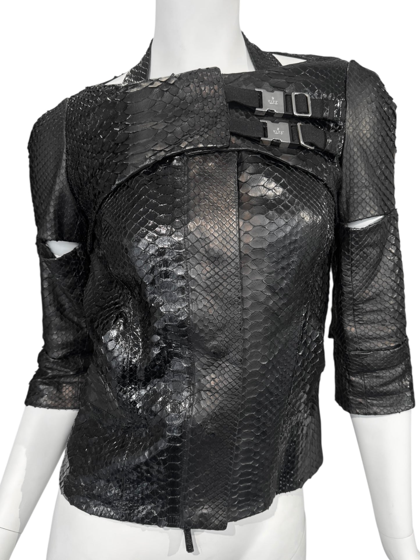GUCCI SS2010 BY FRIDA GIANNINI BLACK PYTHON LEATHER CUT OUT JACKET