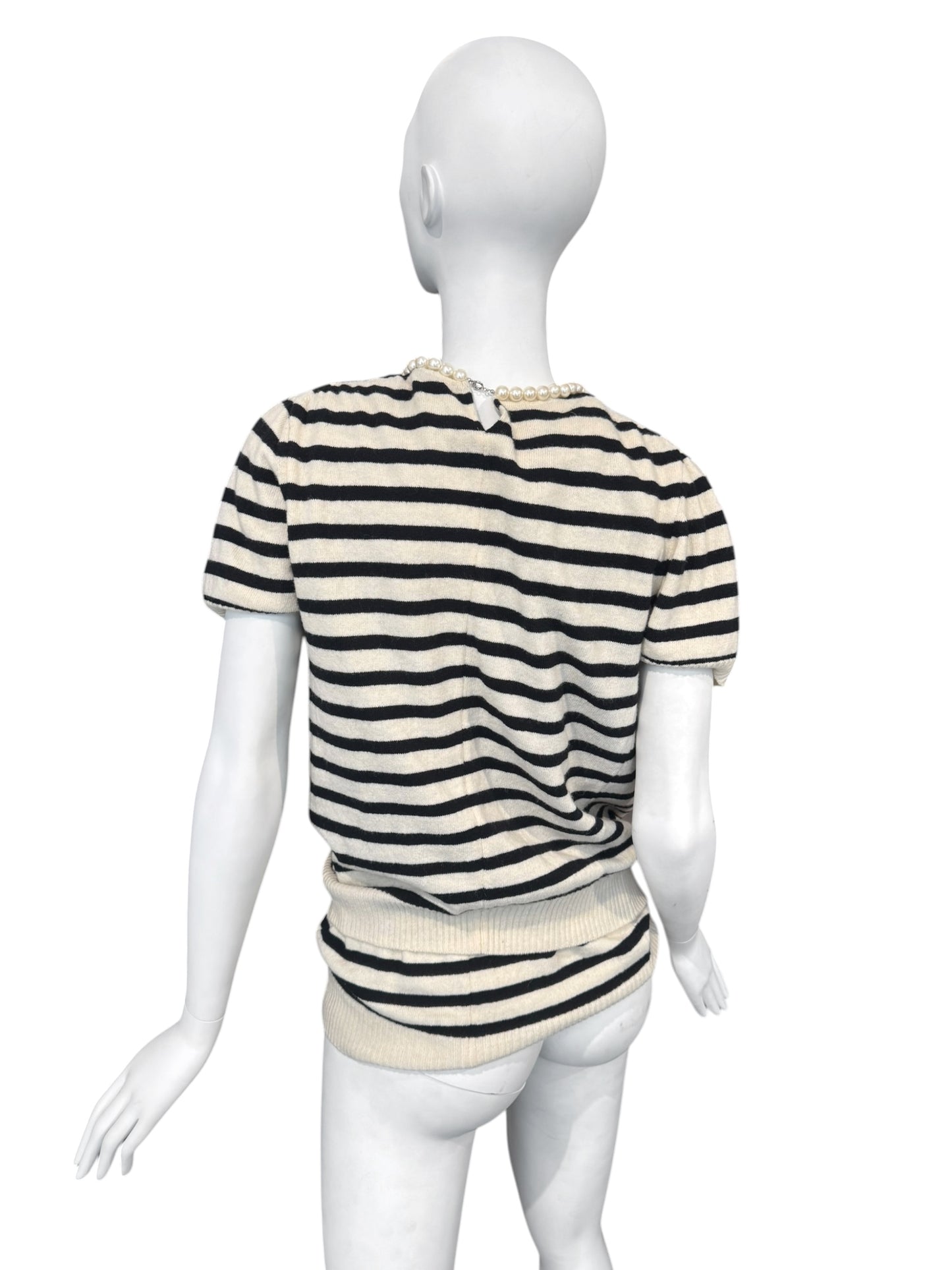 JUNYA WATANABE FW2003 WOOL CREAM & BLACK STRIPED PEARL NECKLACE TOP
