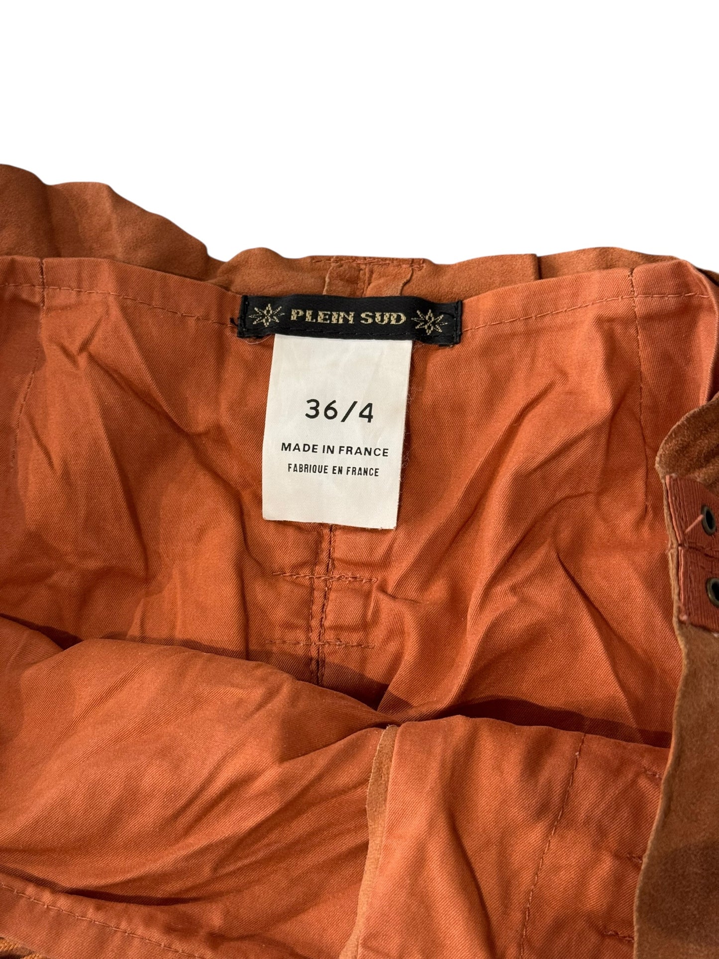 PLEIN SUD SS2003 ORANGE SUEDE LEATHER LACE-UP MINI SKIRT