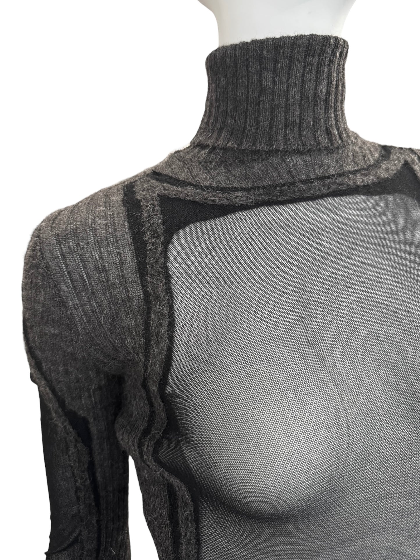 JEAN PAUL GAULTIER 2000s GREY MESH & ALPACA TOP