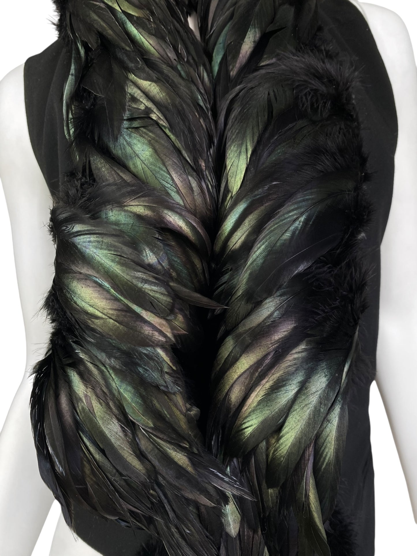 ANN DEMEULEMEESTER FW2010 GREEN FEATHERS BLACK WAISTCOAT