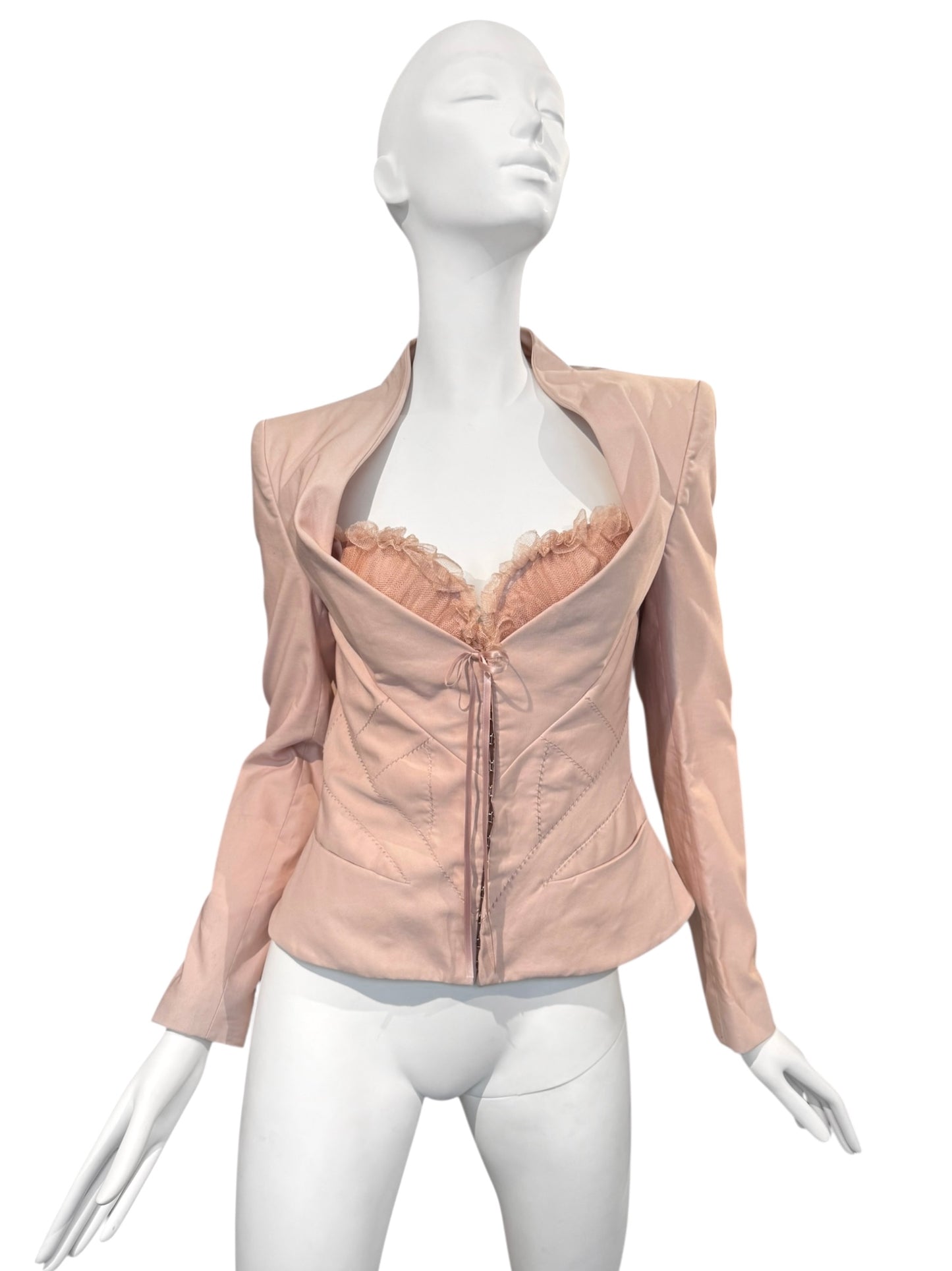 ALEXANDER MCQUEEN SS2004 «DELIVERANCE» PINK CORSET TULLE BRA JACKET
