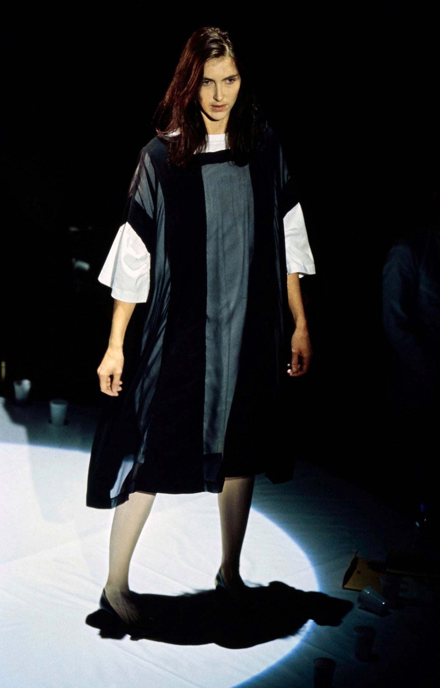 MAISON MARTIN MARGIELA SS2000 ARTISANAL BLACK & NAVY PANELS OVERSIZE DRESS