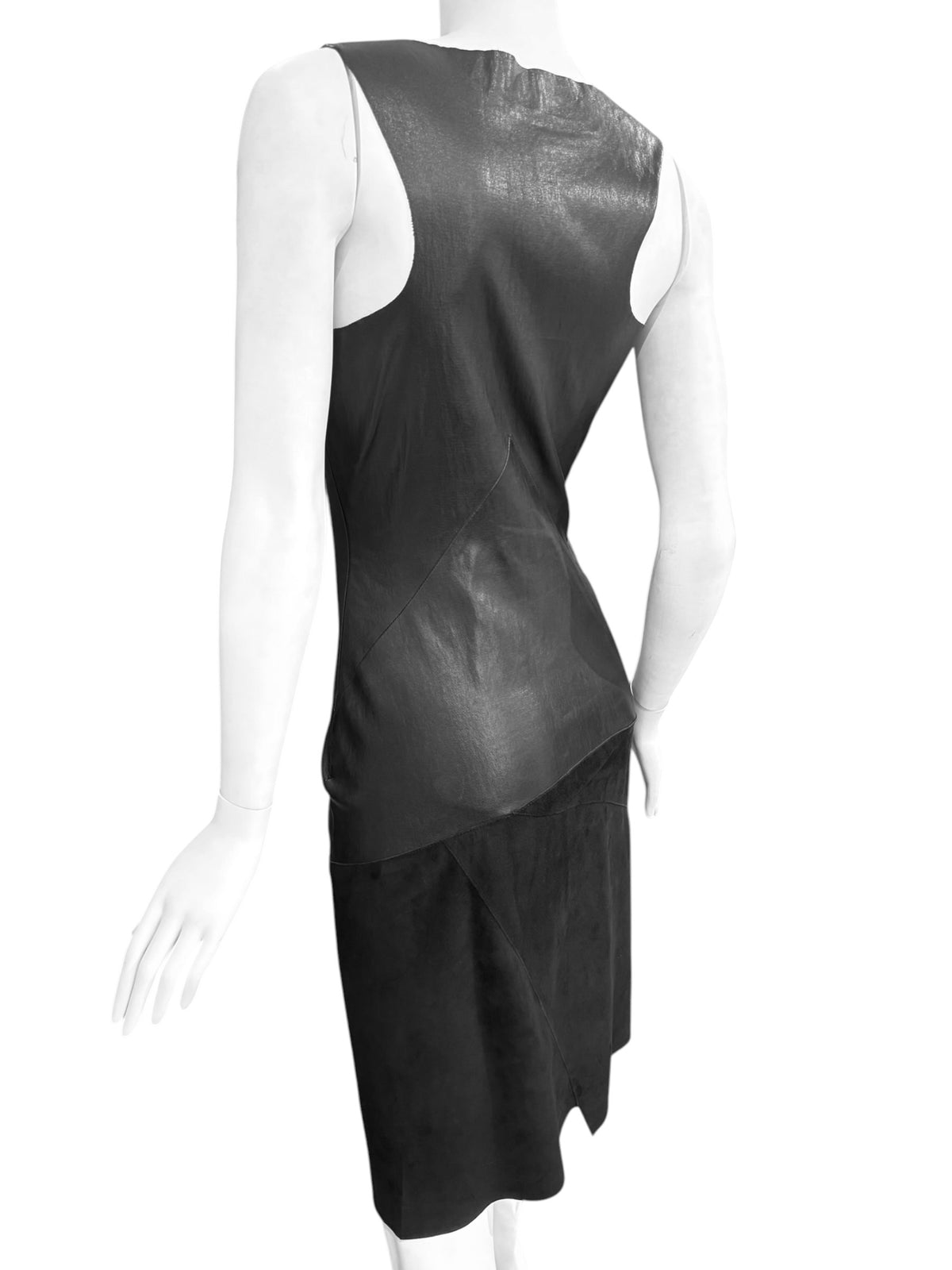 JITROIS 2000s BLACK LEATHER LACE-UP MIDI DRESS