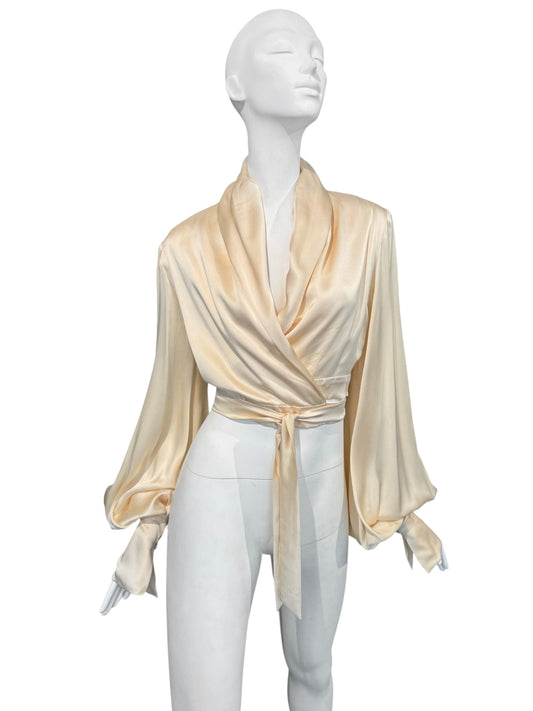 FAYÇAL AMOR SS1993 CREAM SILK WRAP BLOUSE