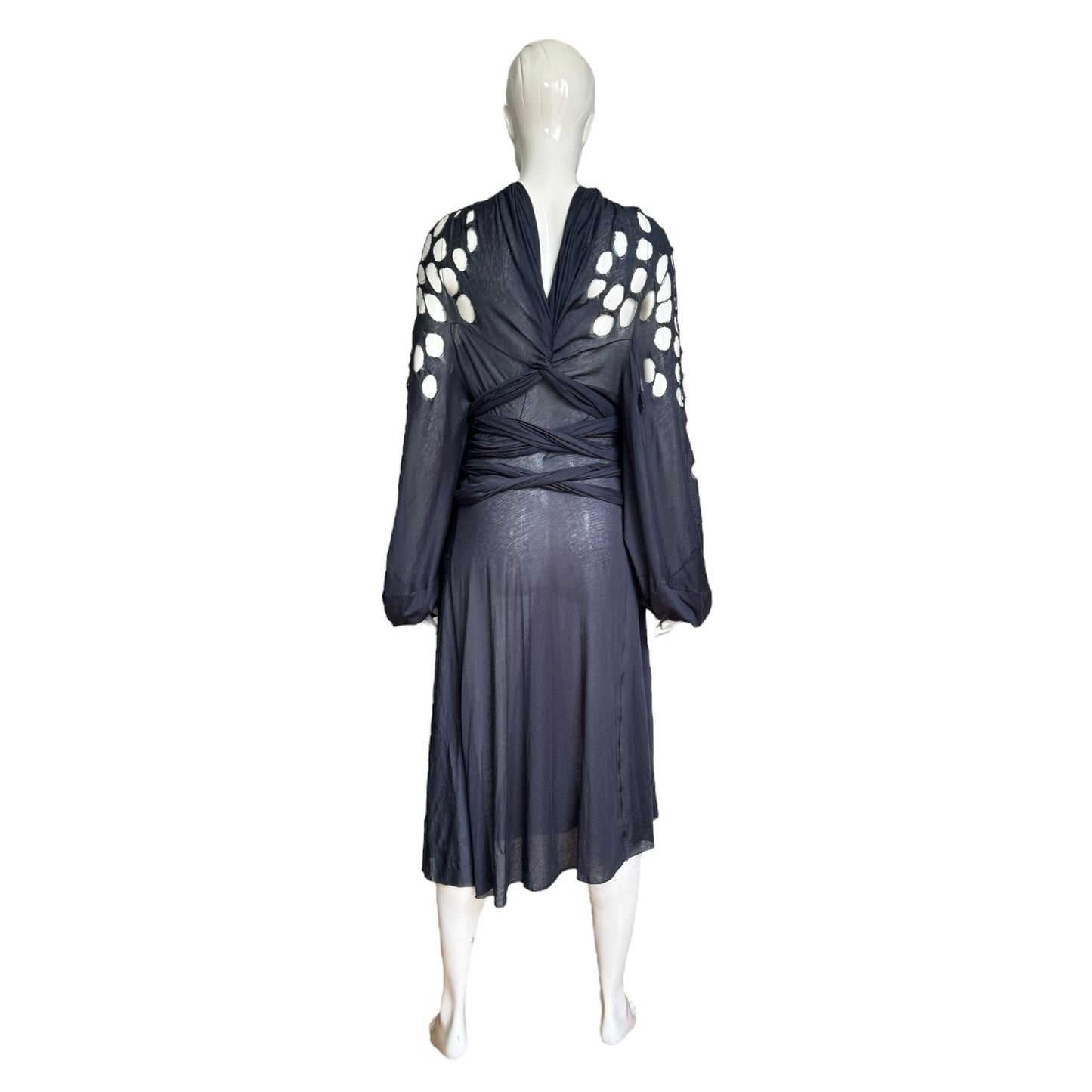 MAISON MARGIELA SS2020 BY GALLIANO NAVY BLUE OPENWORK WRAP DRESS