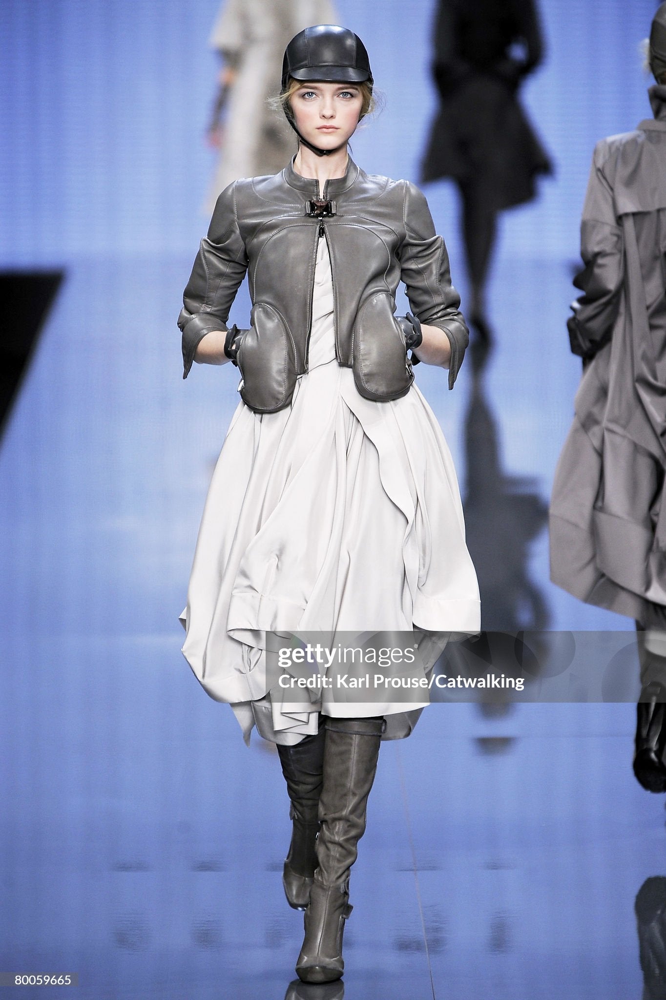 CELINE FW2008 BY IVANA OMAZIC GREY LEATHER MOTO KNEE-HIGH BOOTS