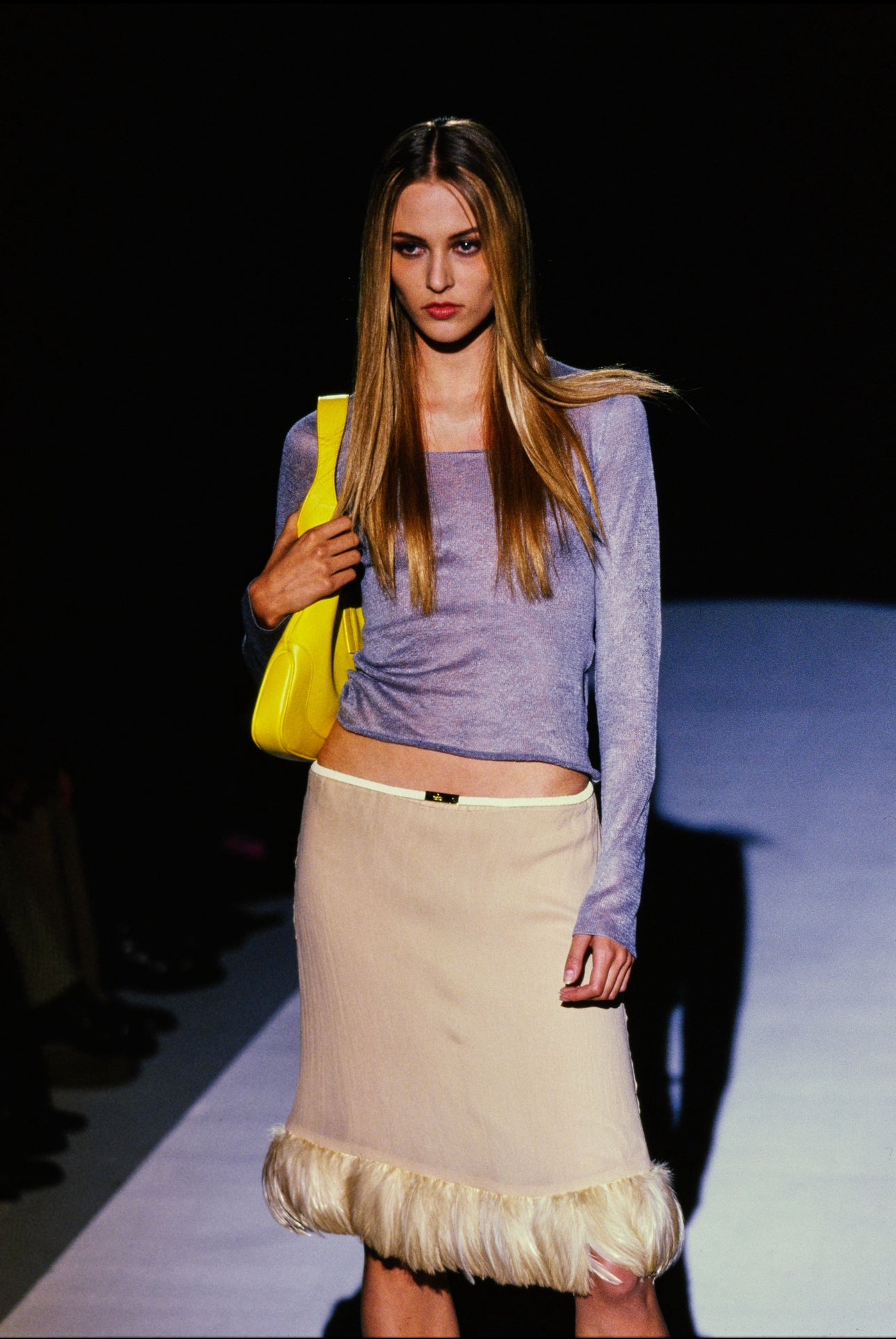 GUCCI SS1999 BY TOM FORD BEIGE SILK FEATHERS TRIM 2P. SET