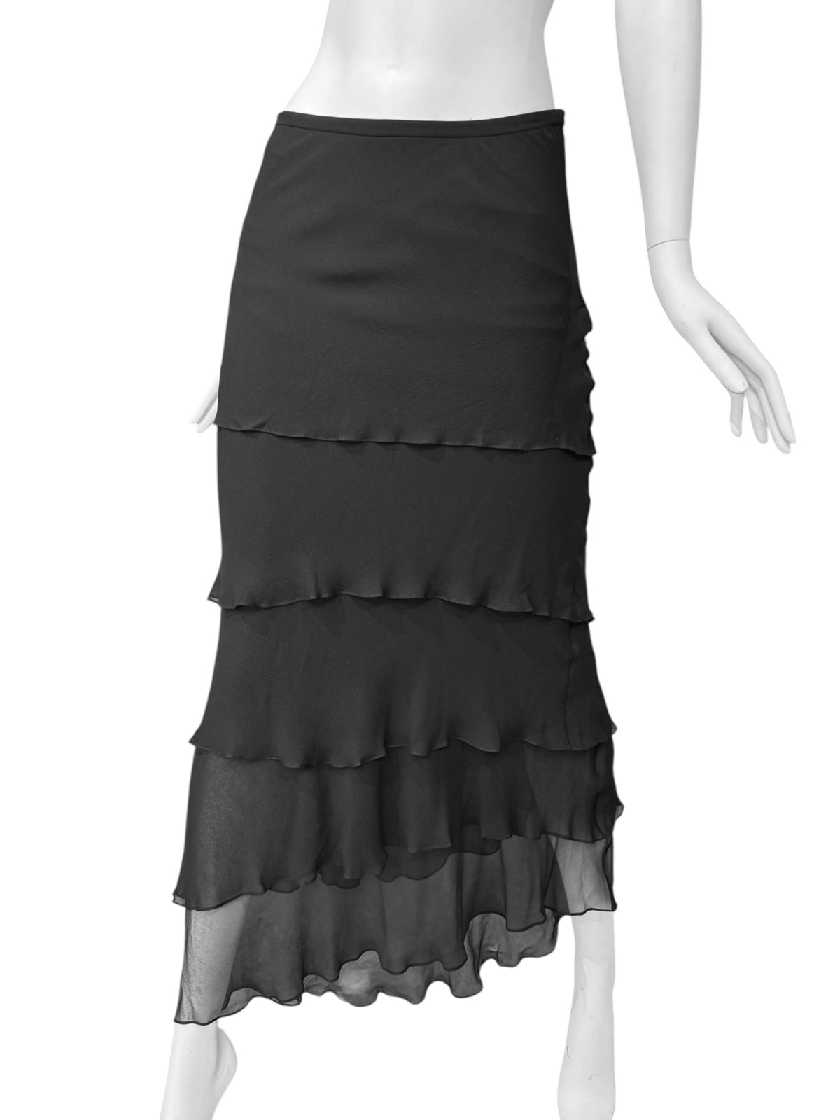 GEORGES RECH 2000s BLACK SILK TIERED MAXI SKIRT