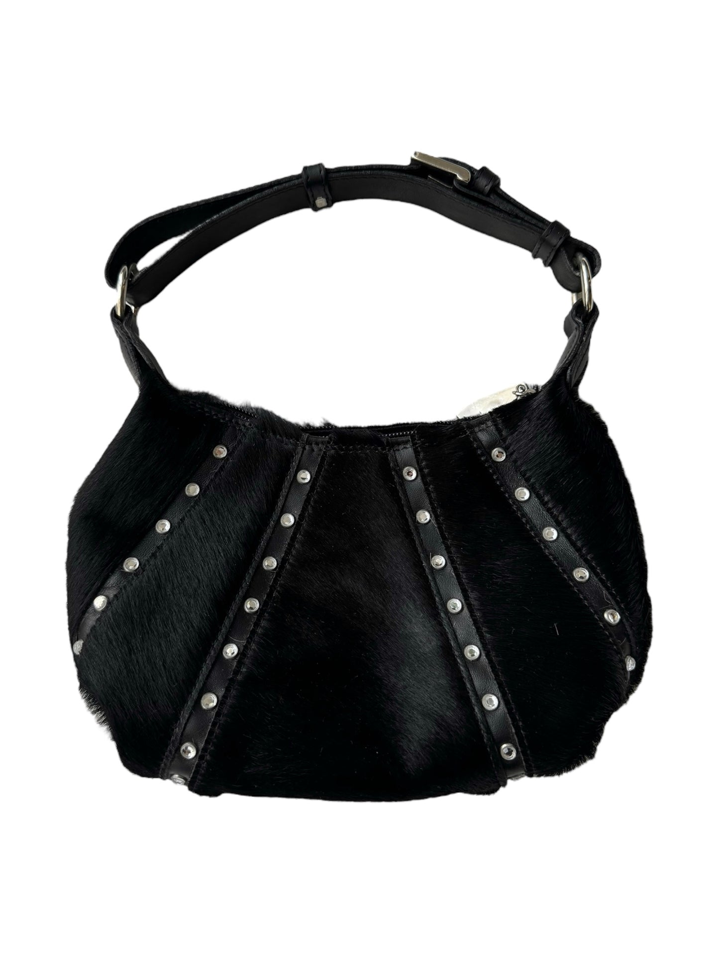 2000s BLACK HAIRY LEATHER STRASS MINI BAG