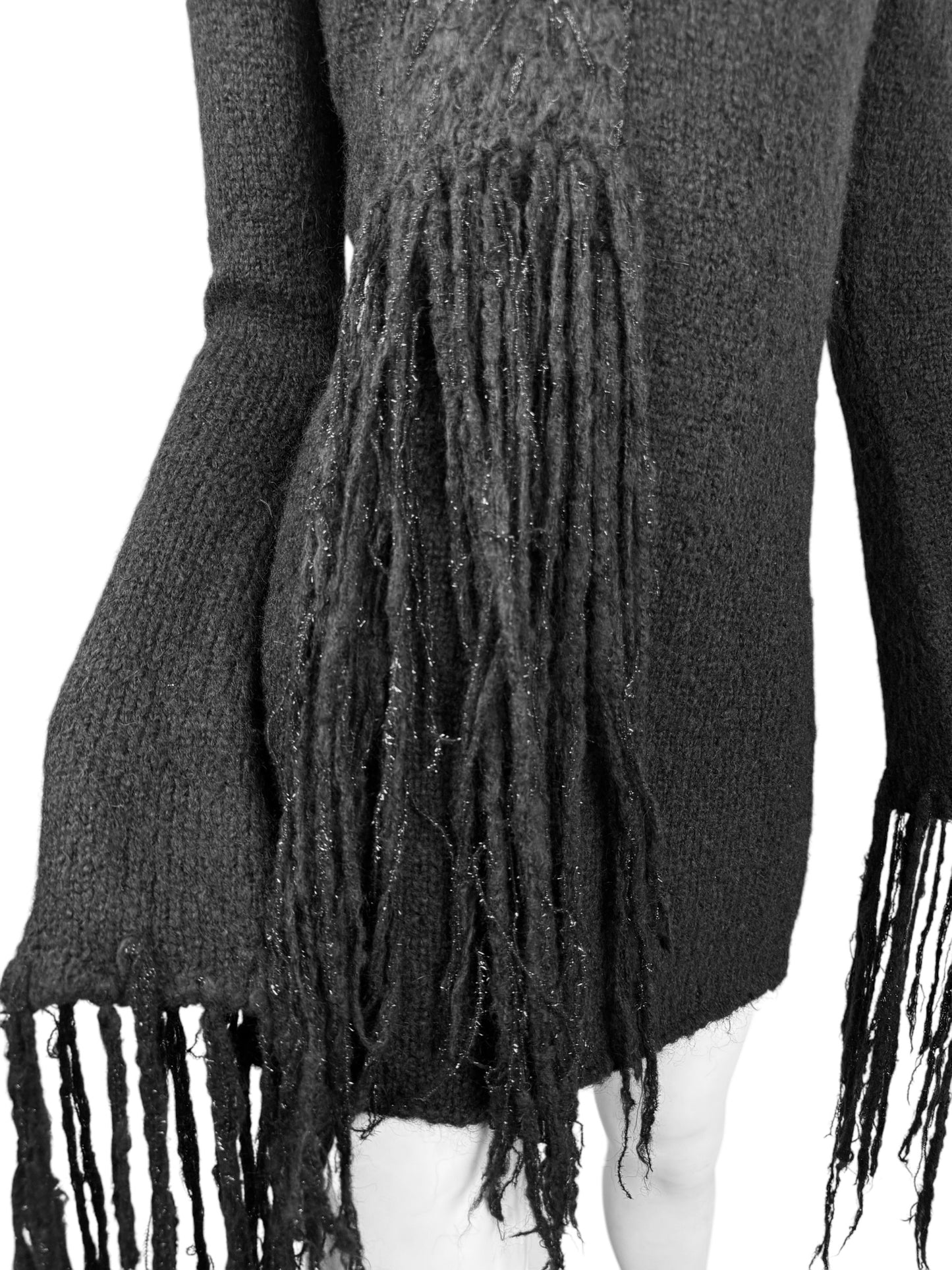 COSTUME NATIONAL FW2002 BLACK KNITTED FRINGED MINI DRESS