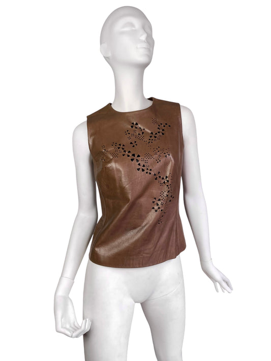 PLEIN SUD SS1999 BROWN LEATHER CUT OUT TANK TOP