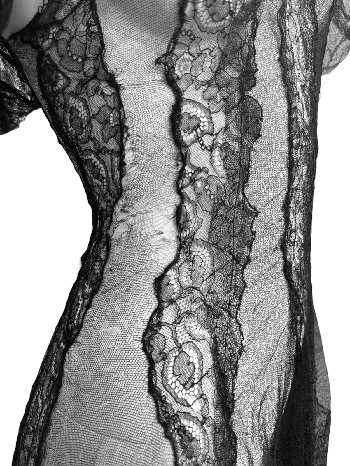 1930s BLACK SHEER LACE ROMANTIC MAXI DRESS