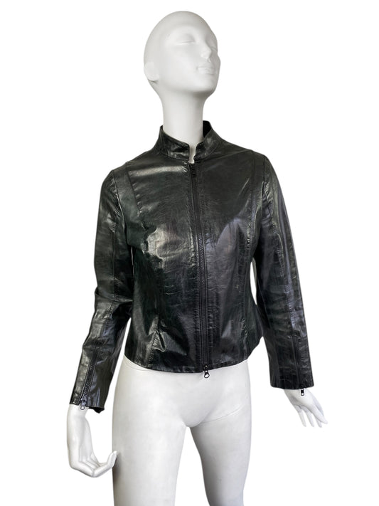 AVC 1990s DARK GREY PATENT LEATHER ZIP JACKET