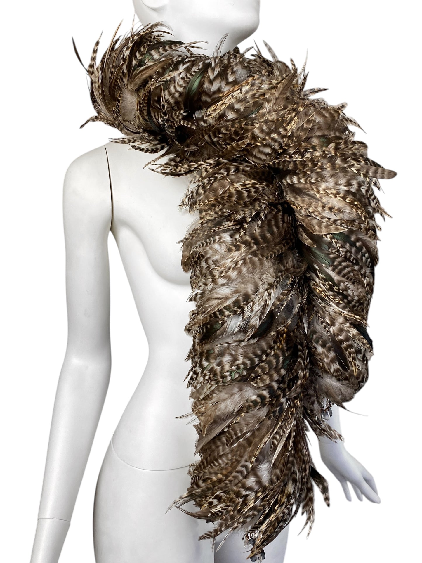 2000s BROWN PHEASANT FEATHERS MAXI SCARF