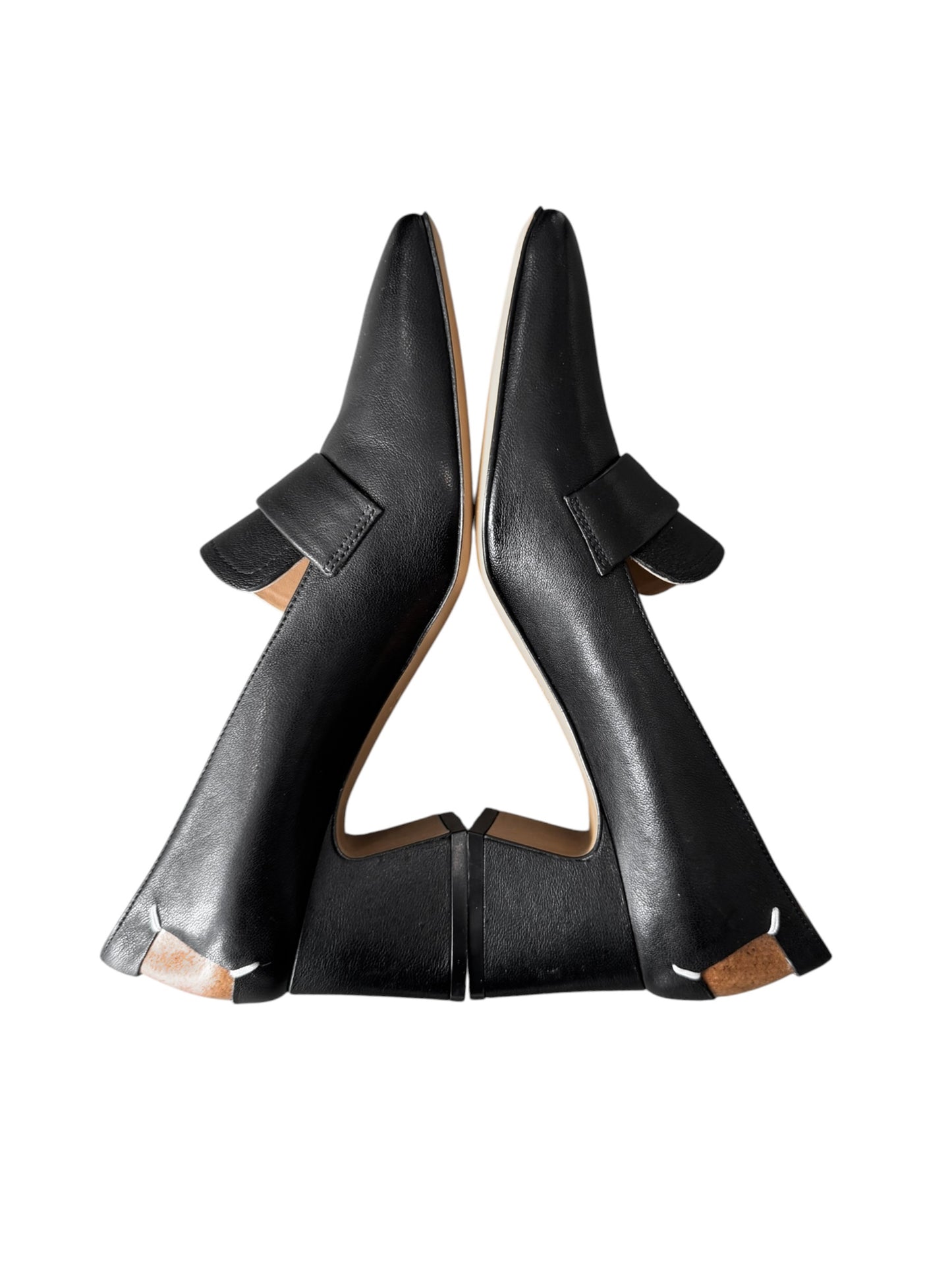 MAISON MARGIELA 2020s BLACK LEATHER 4 STITCHES LOAFERS HEELS