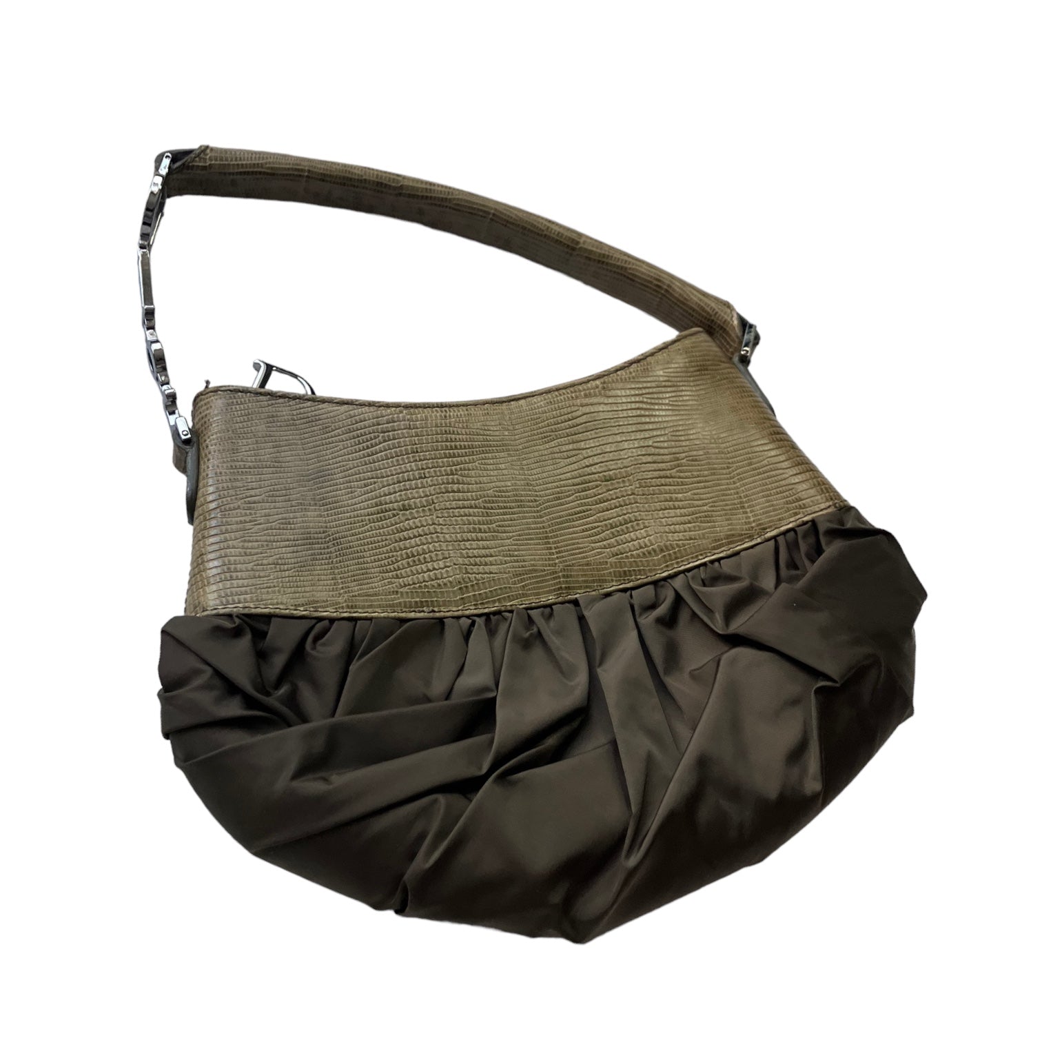 DIOR BY GALLIANO KHAKI GREEN NYLON AND LEATHER BALLET CORSET BAG