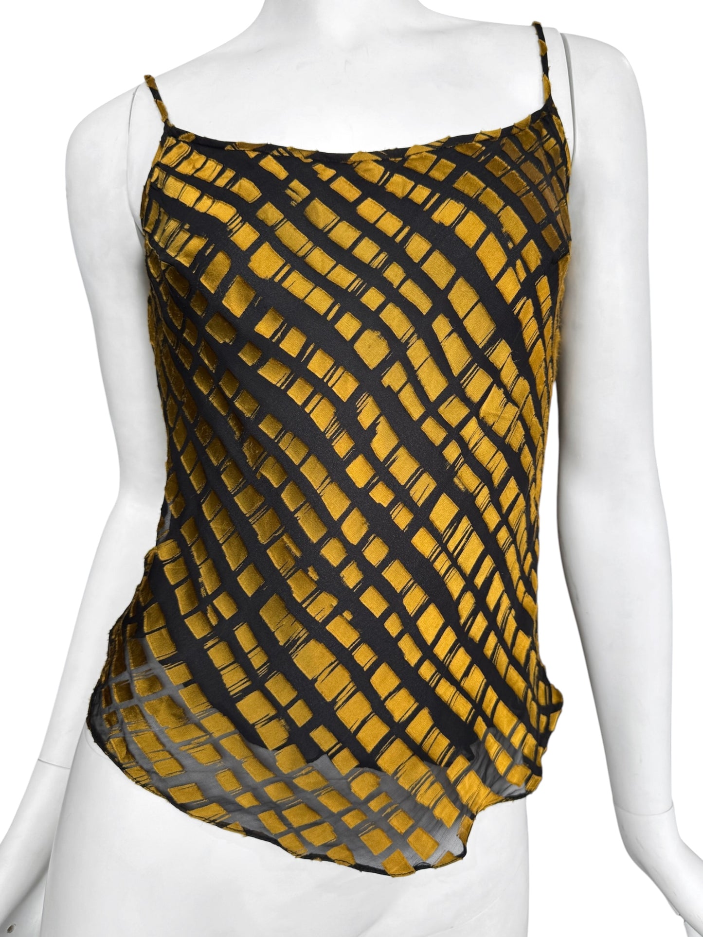 PLEIN SUD SUN 1990s BLACK & GOLD SILK TANK TOP
