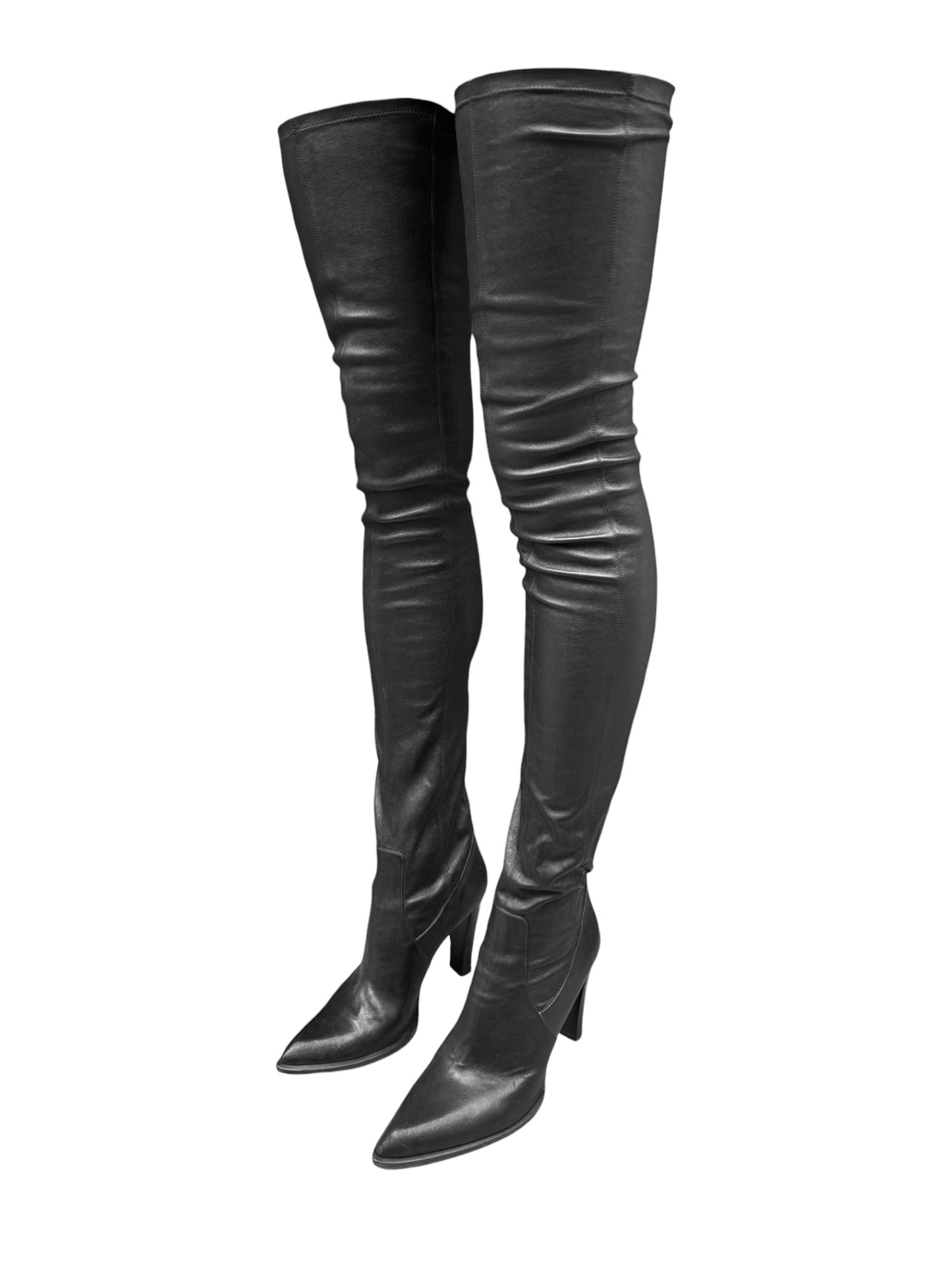 PLEIN SUD FW2003 BLACK LEATHER THIGH-HIGH BOOTS