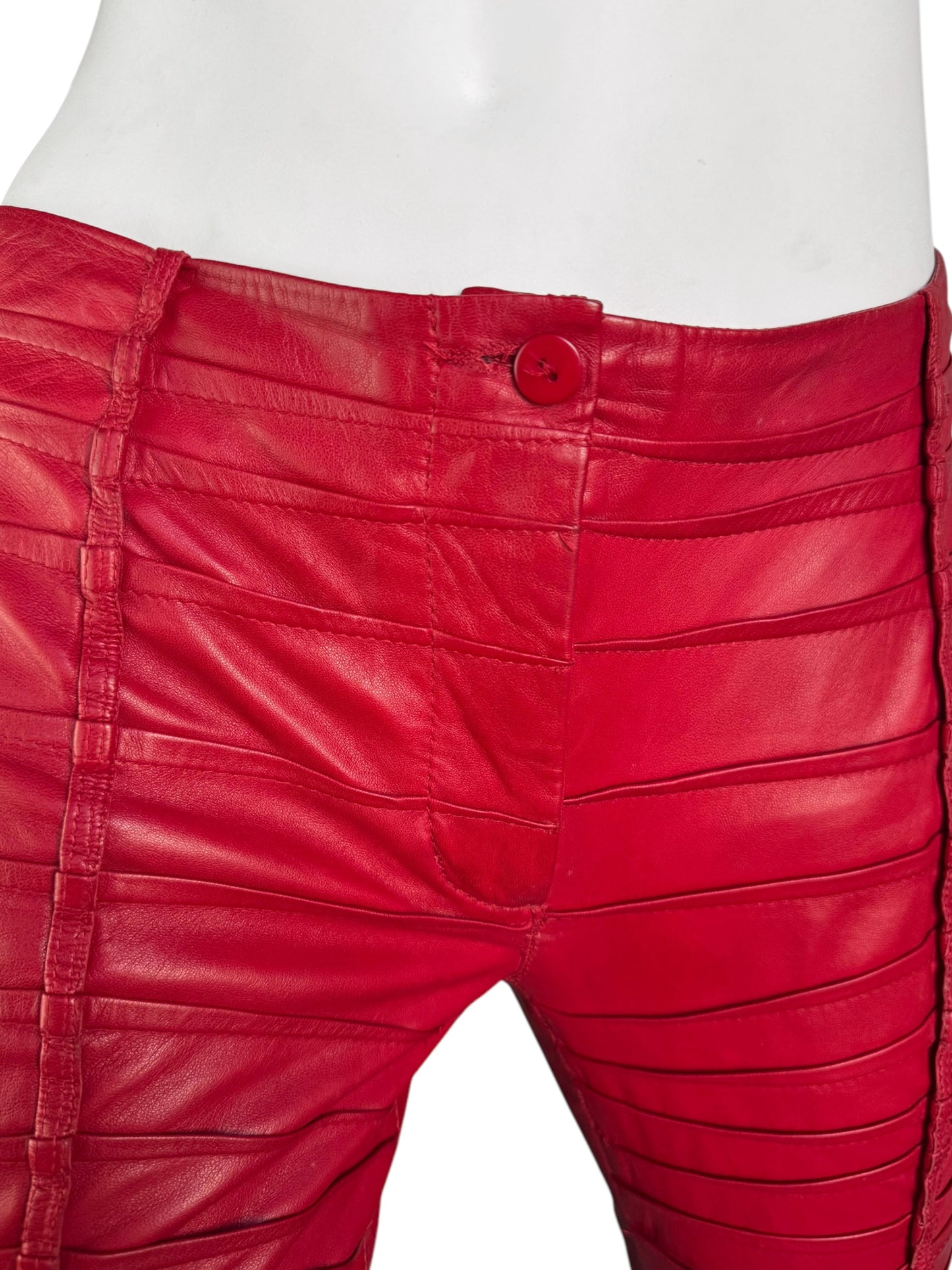 FAYÇAL AMOR SS2004 RED LAMB LEATHER DARTED PANTS