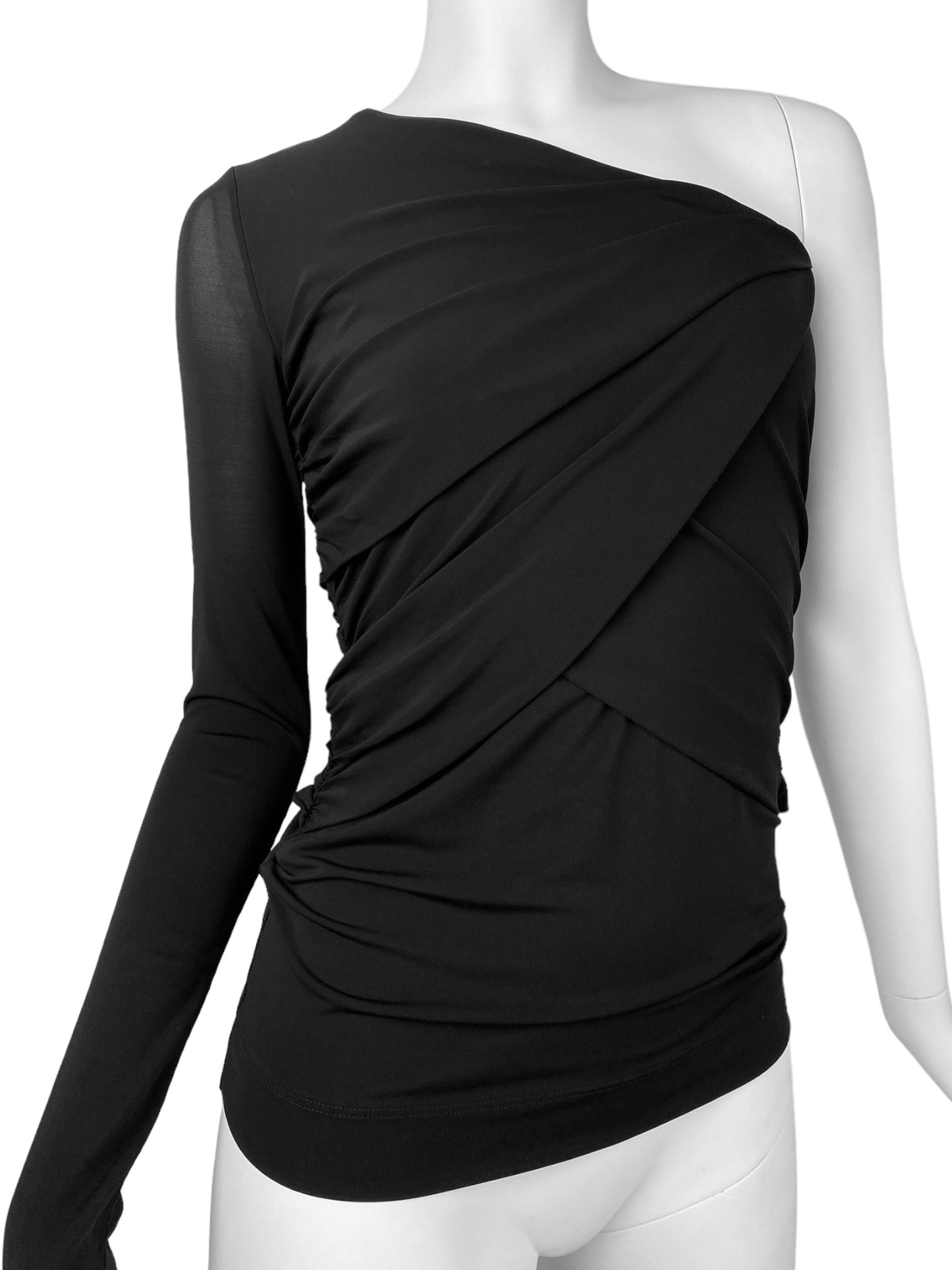 PINKO 2010s BLACK DRAPED 1 SLEEVE TOP