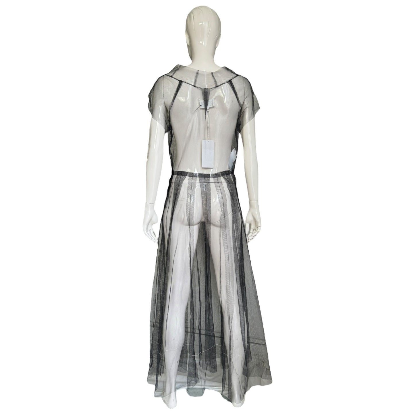 MAISON MARGIELA RESORT 2022 BY GALLIANO BLACK TULLE SHEER MAXI DRESS